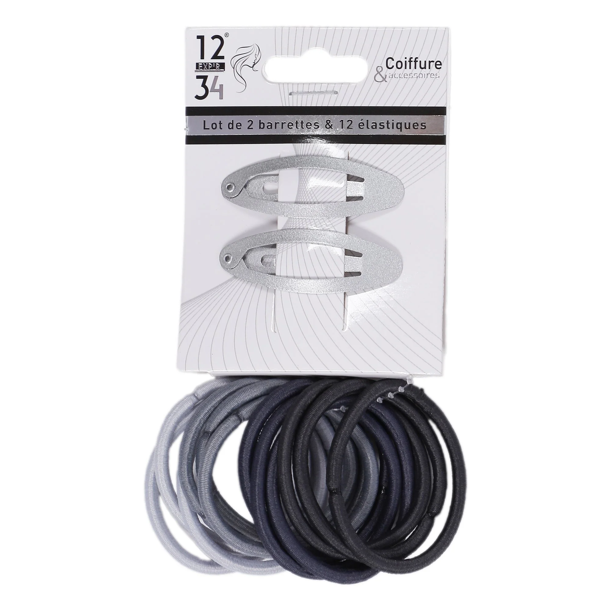 Lot de 2 barrettes + 12 élastiques