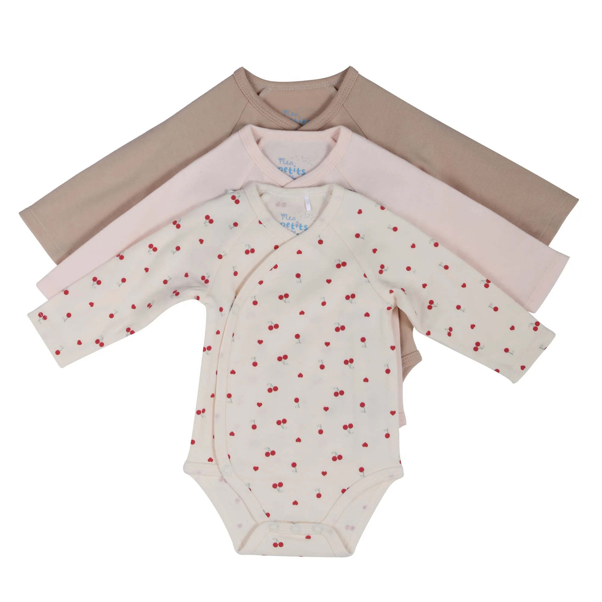 Lot de 3 bodies croisés 0/9 mois - Beige
