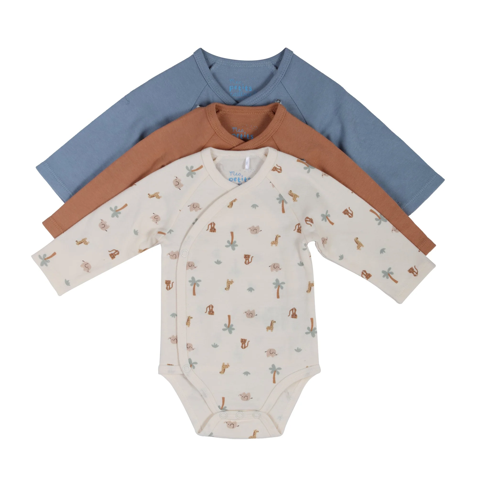 Lot de 3 bodies croisés 0/9 mois - Bleu