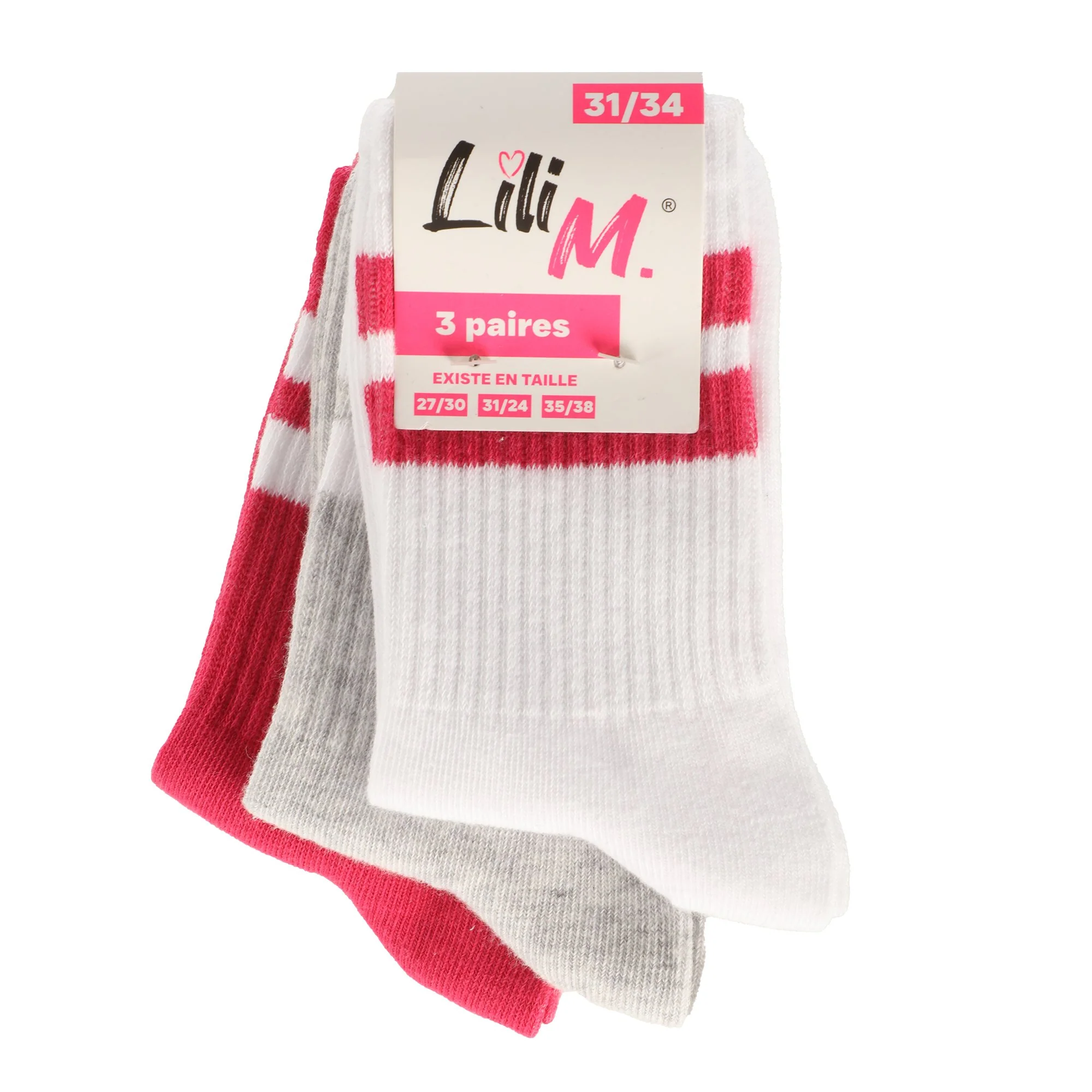 Lot de 3 paires de chaussettes 27/38 - Rose