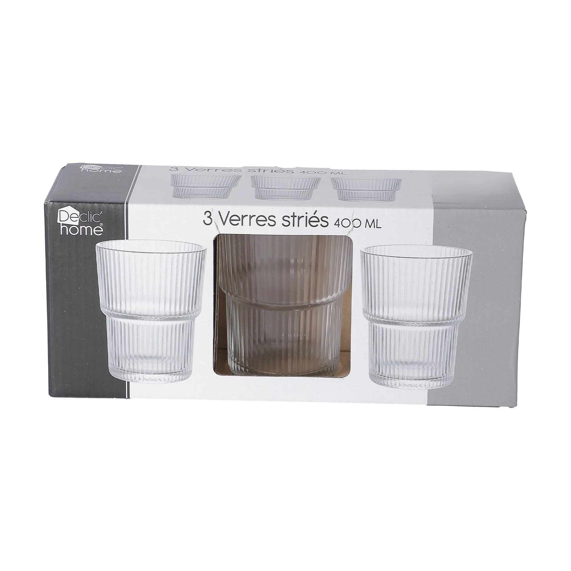 Lot de 3 verres striés 400ml