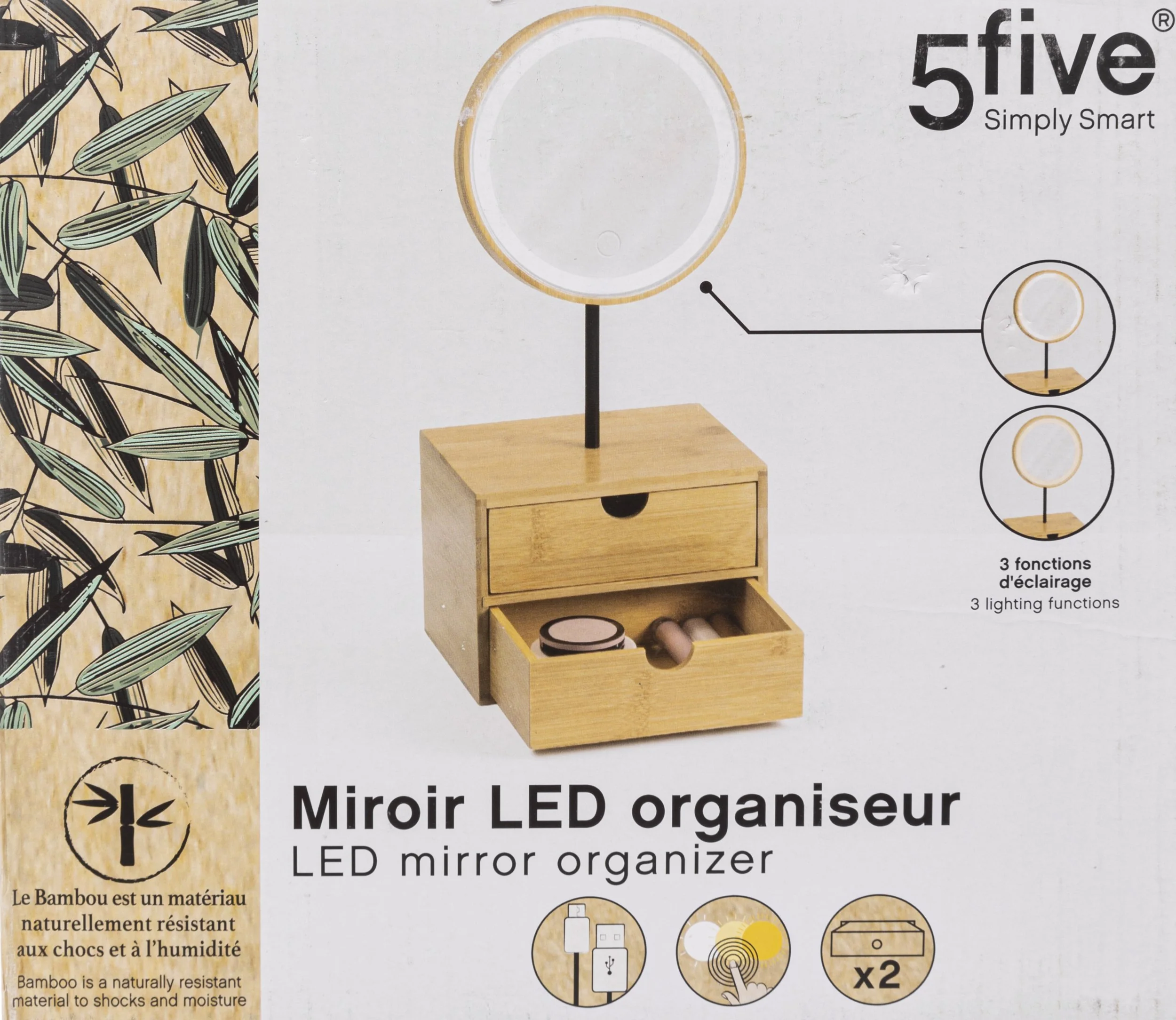 Miroir Led rond pivotant et organisateur 2 tiroirs - Image 5