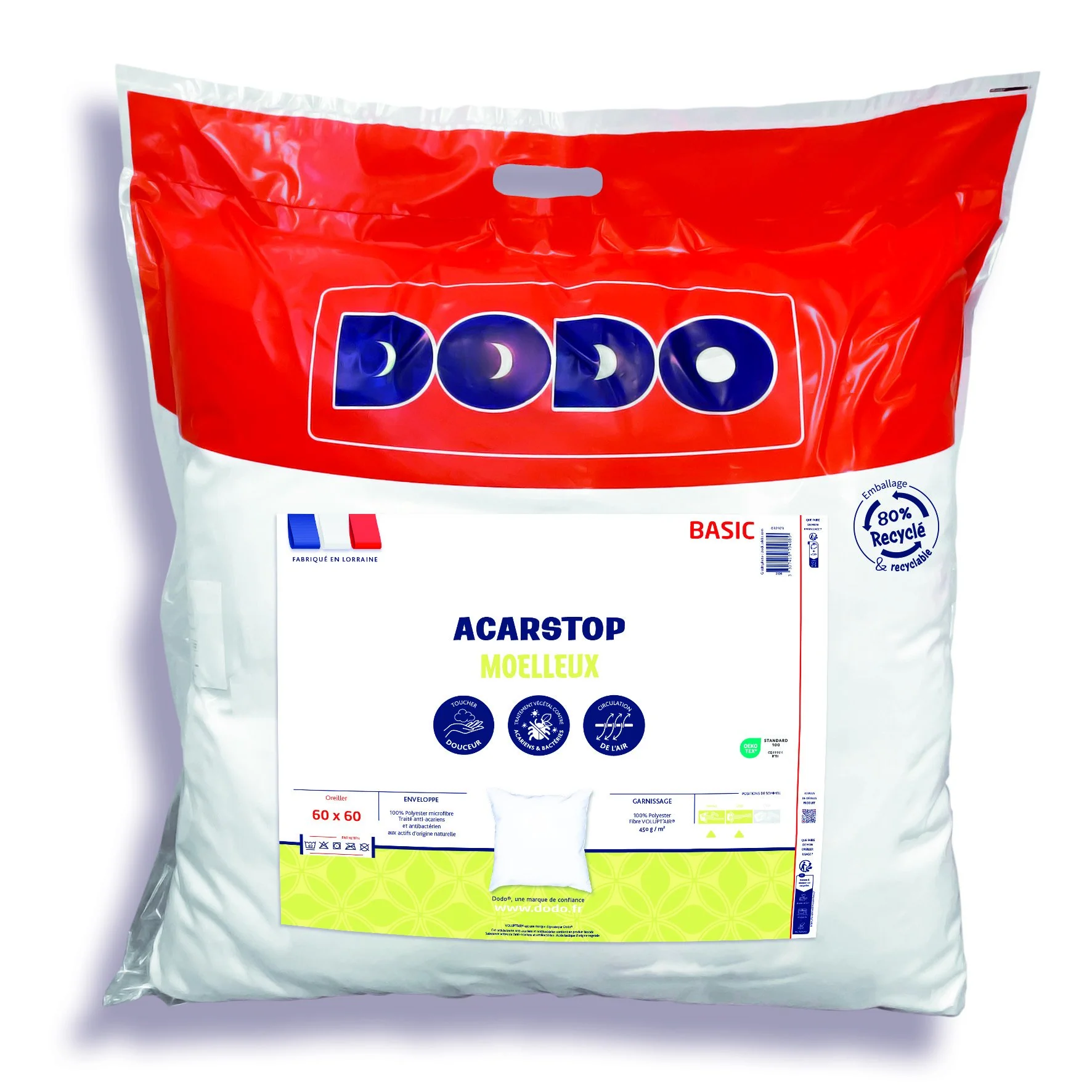 Oreiller anti-acariens Dodo 60x60 cm