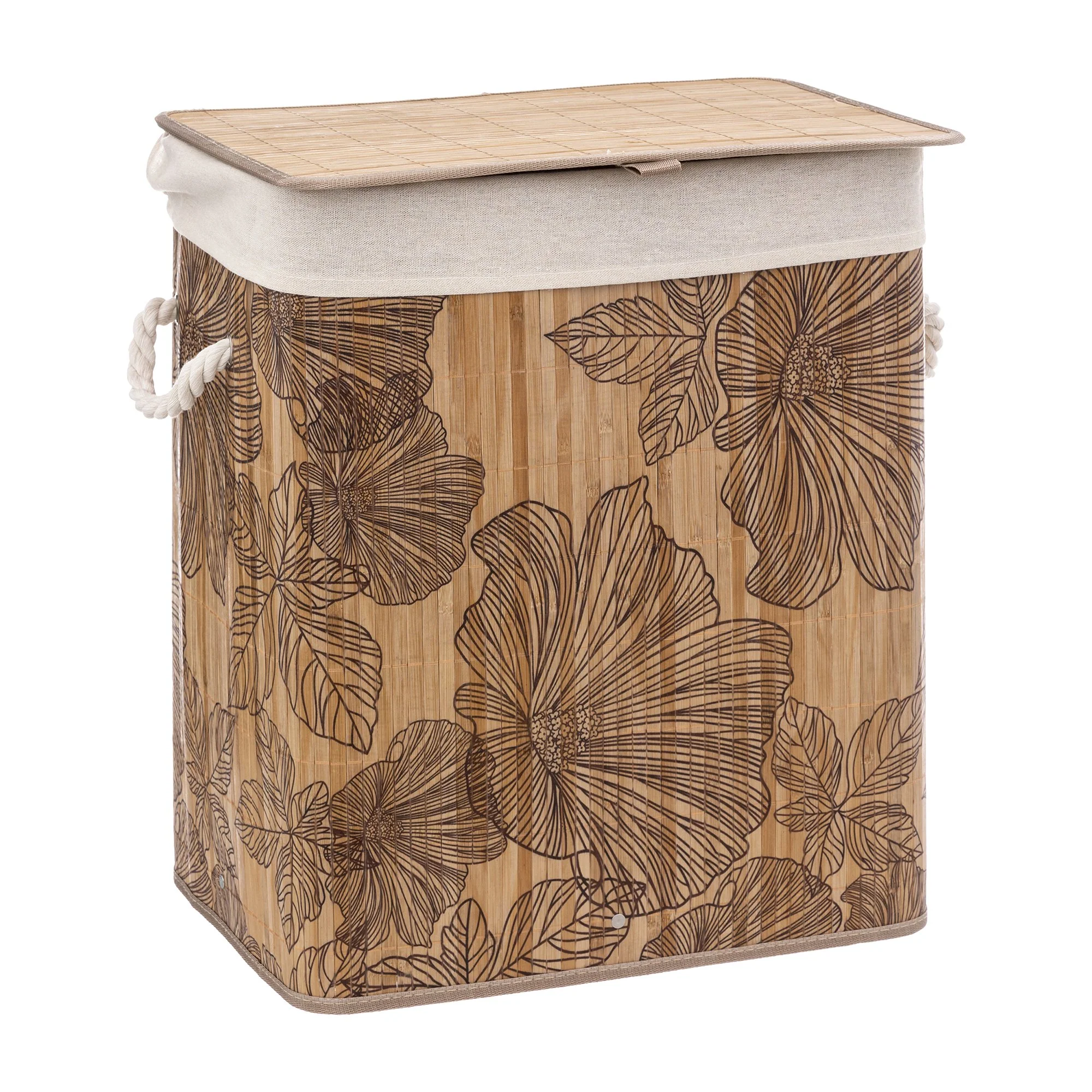 Panier à linge en bambou à fleurs 60L