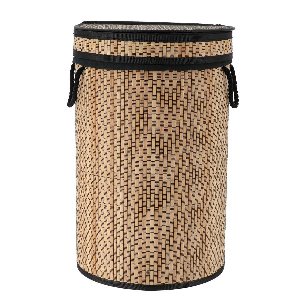 Panière à linge bambou et noire avec couvercle