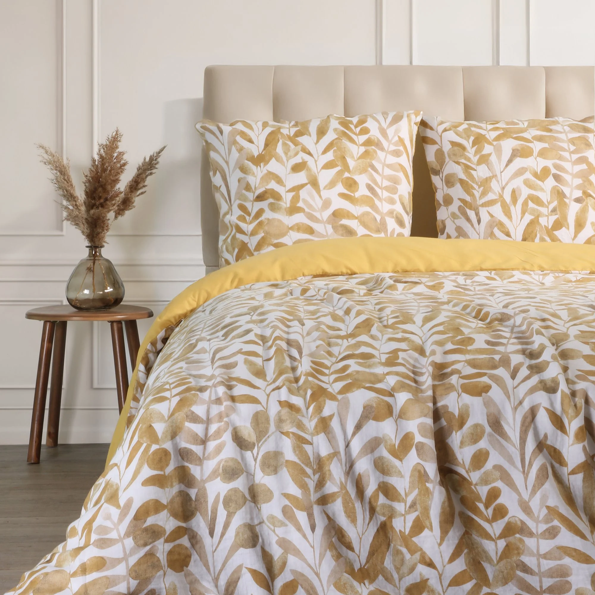 Parure housse de couette 240x220 cm + 2 taies d'oreillers 63x63 cm Gaze de coton - Jaune