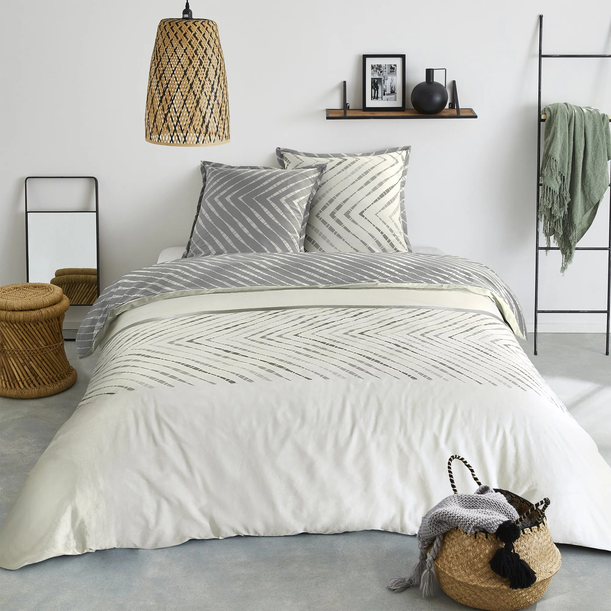 Parure housse de couette 240x220cm - Gris - Image 3