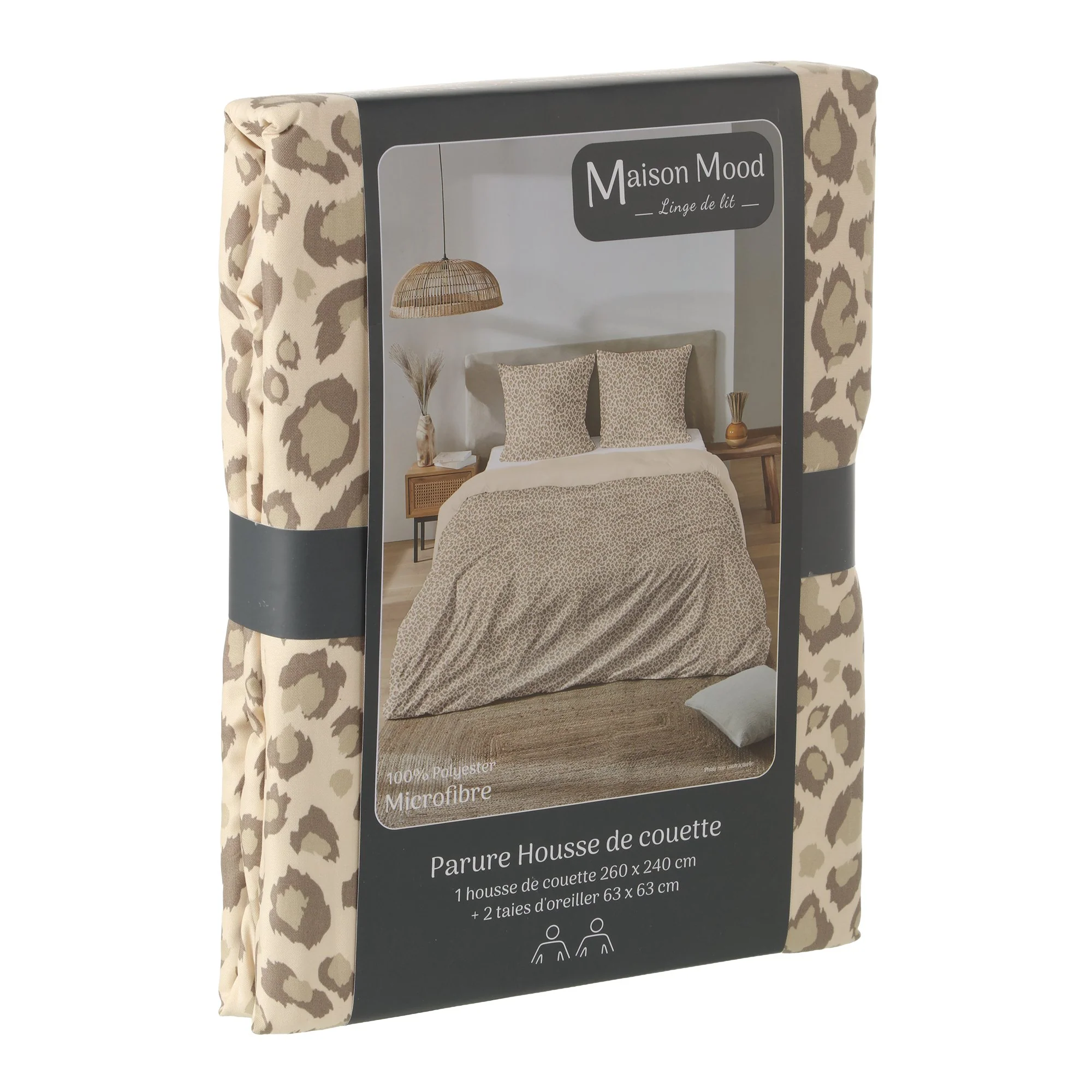 Parure Housse de couette 260x240 cm polyester microfibre  - Beige - Image 4