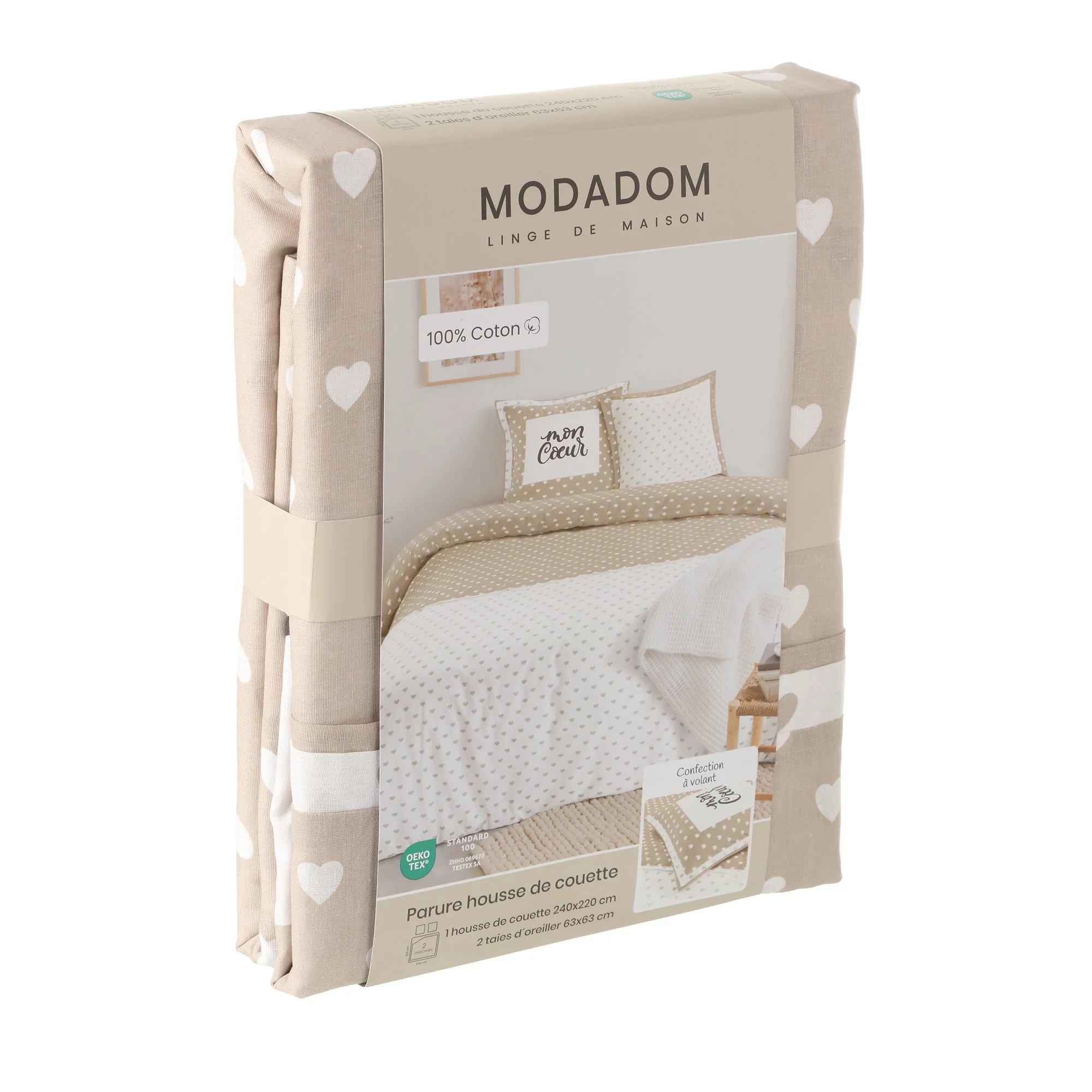 Parure housse de couette confection 240x220 cm + 2 taies d'oreillers 63x63 cm  - Blanc