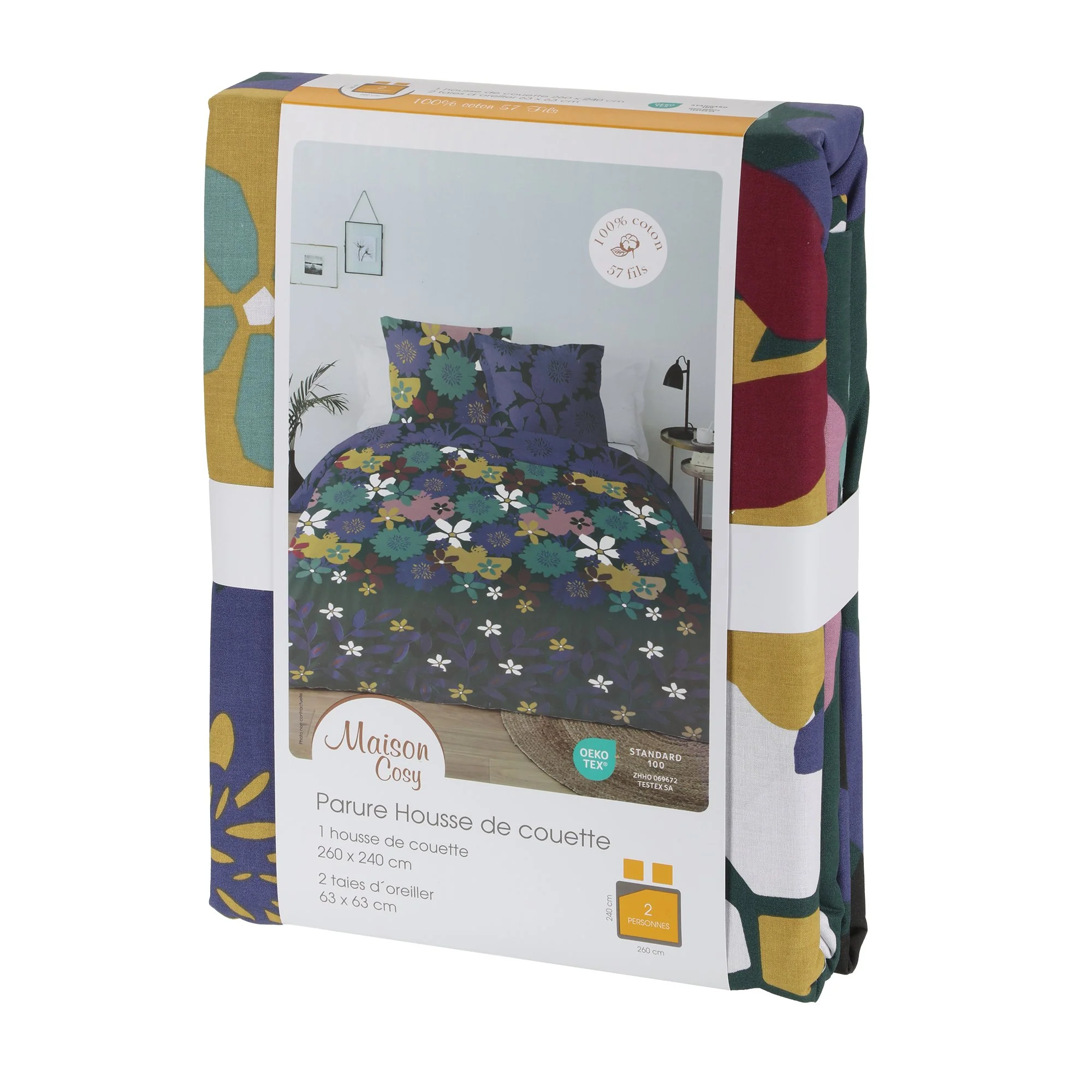PARURE HOUSSE DE COUETTE IMPRIMEE 260X240CM +2TO 63X63CM 100% COTON - Image 2