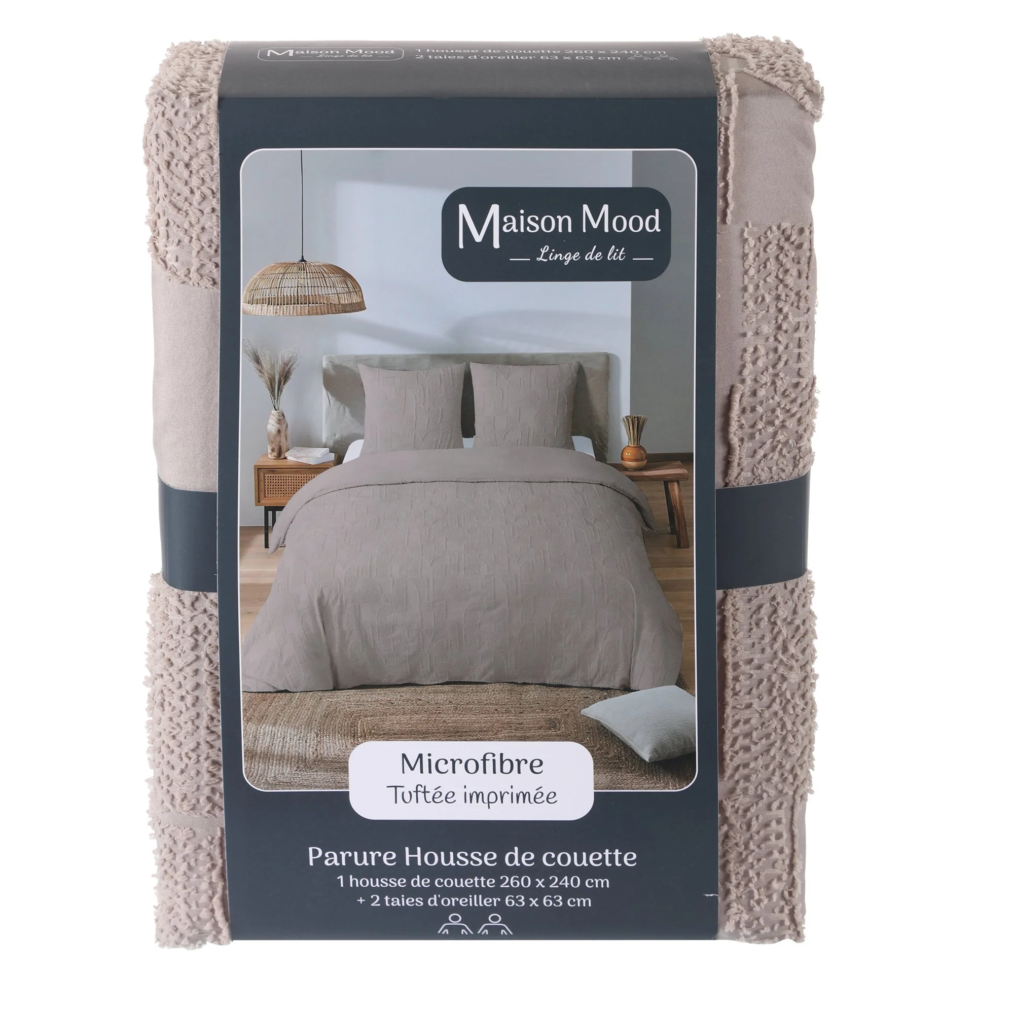 Parure housse de couette tufté 260 x 240 cm - Beige