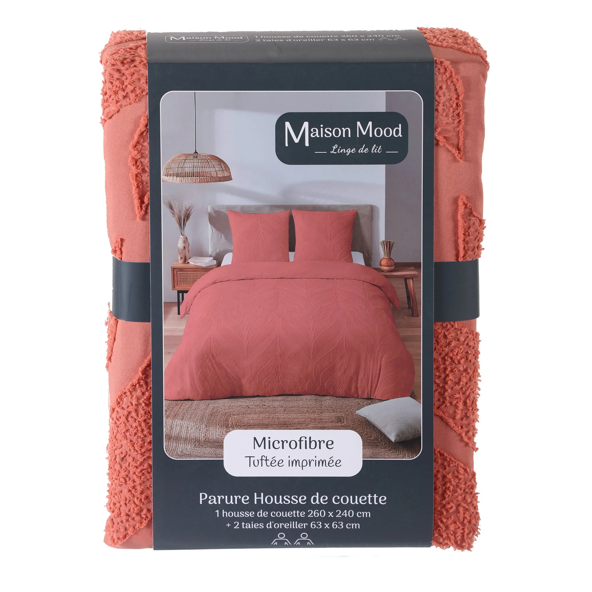 Parure housse de couette tufté 260 x 240 cm - Orange