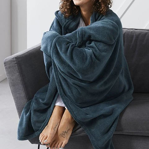 Plaid à capuche  - Bleu