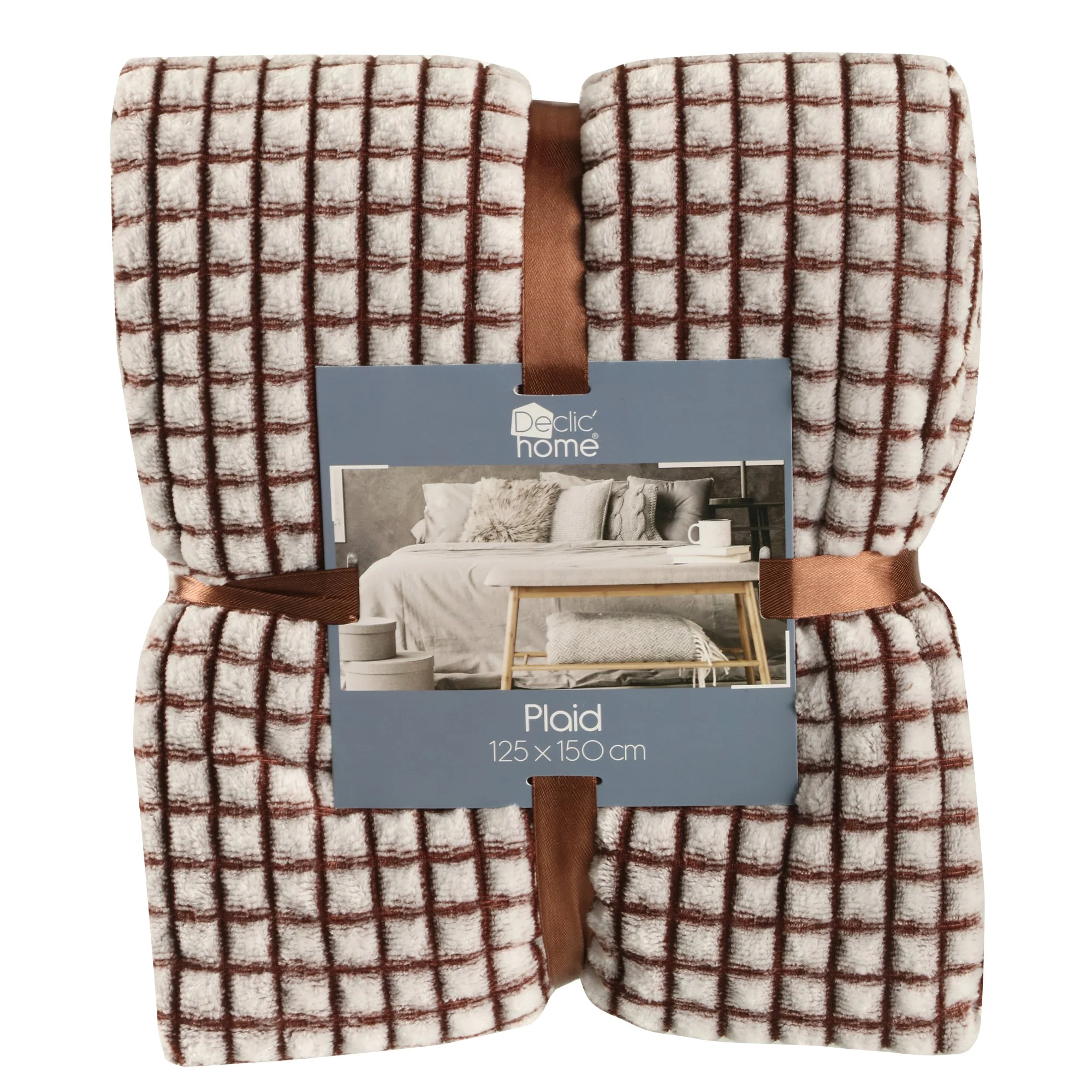 Plaid en flanelle quadrillé 125x150cm - Marron