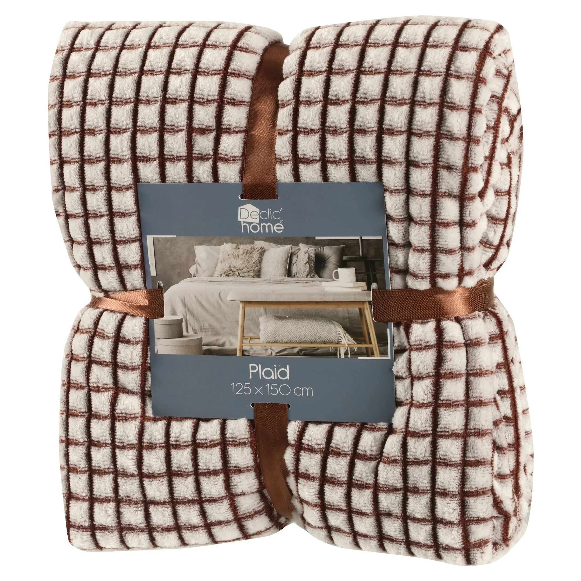 Plaid en flanelle quadrillé 125x150cm - Marron - Image 2