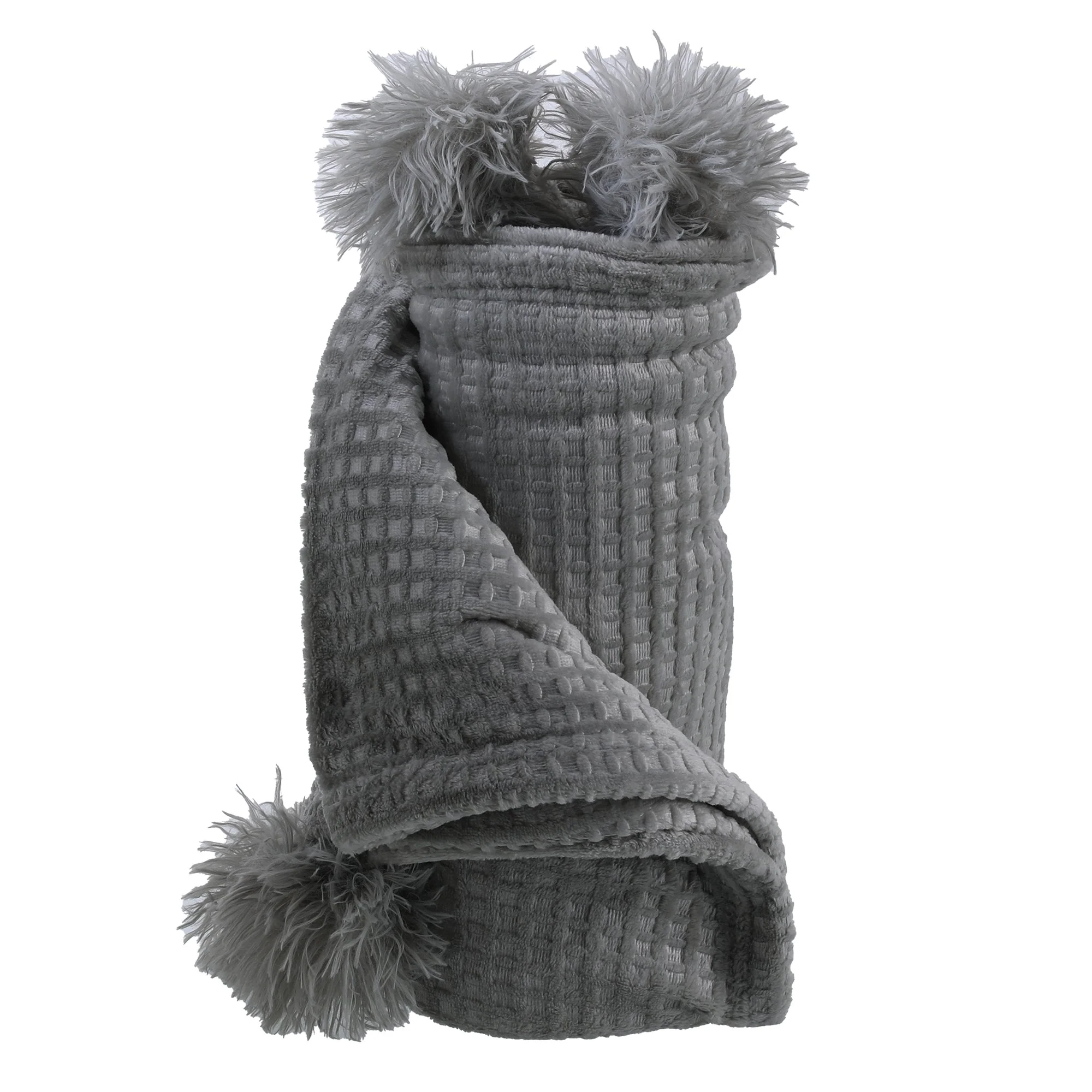 Plaid gaufré à pompons 70x100cm - Gris - Image 6
