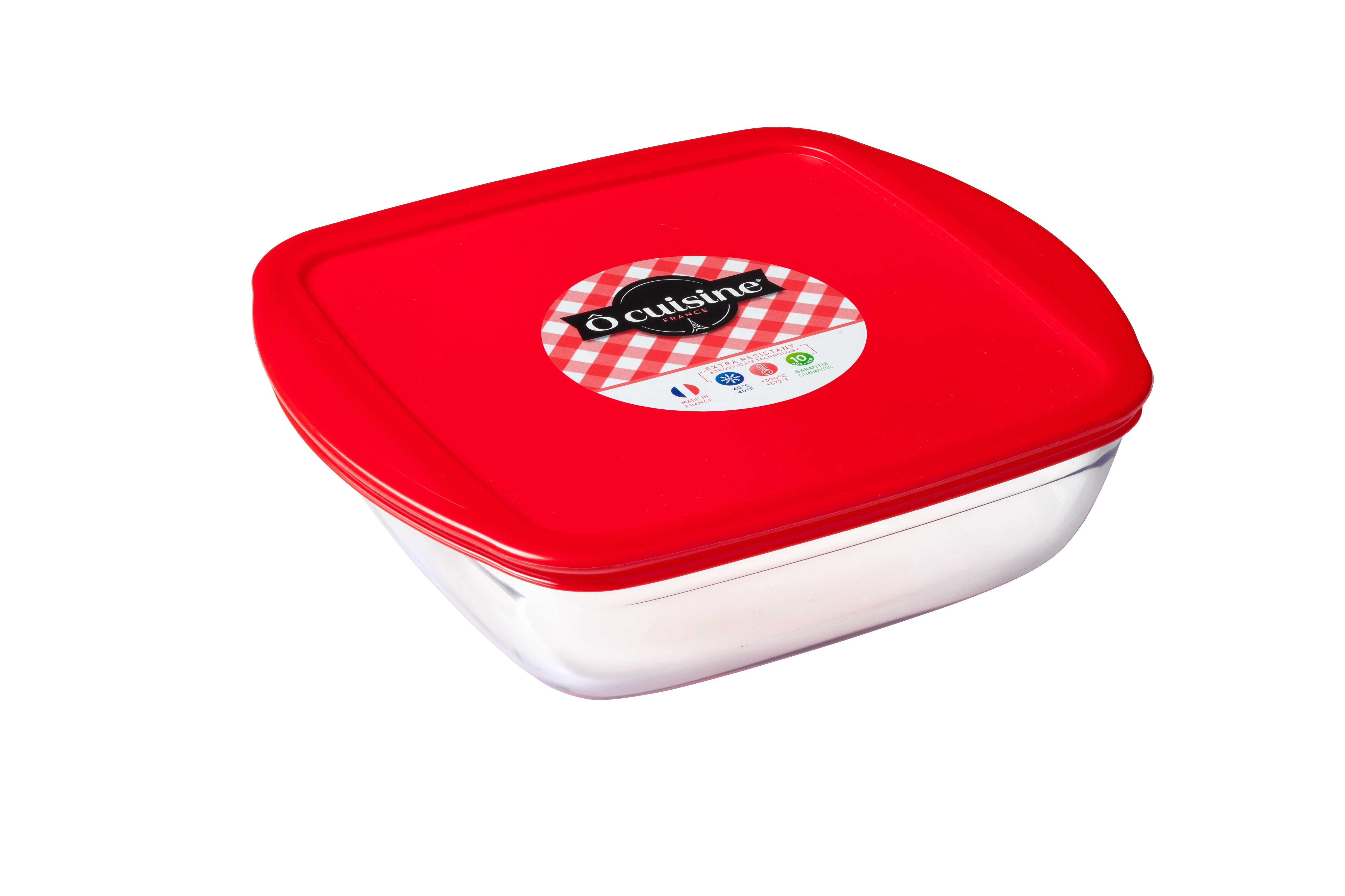 Plat à four en verre carré + couvercle 2.2L