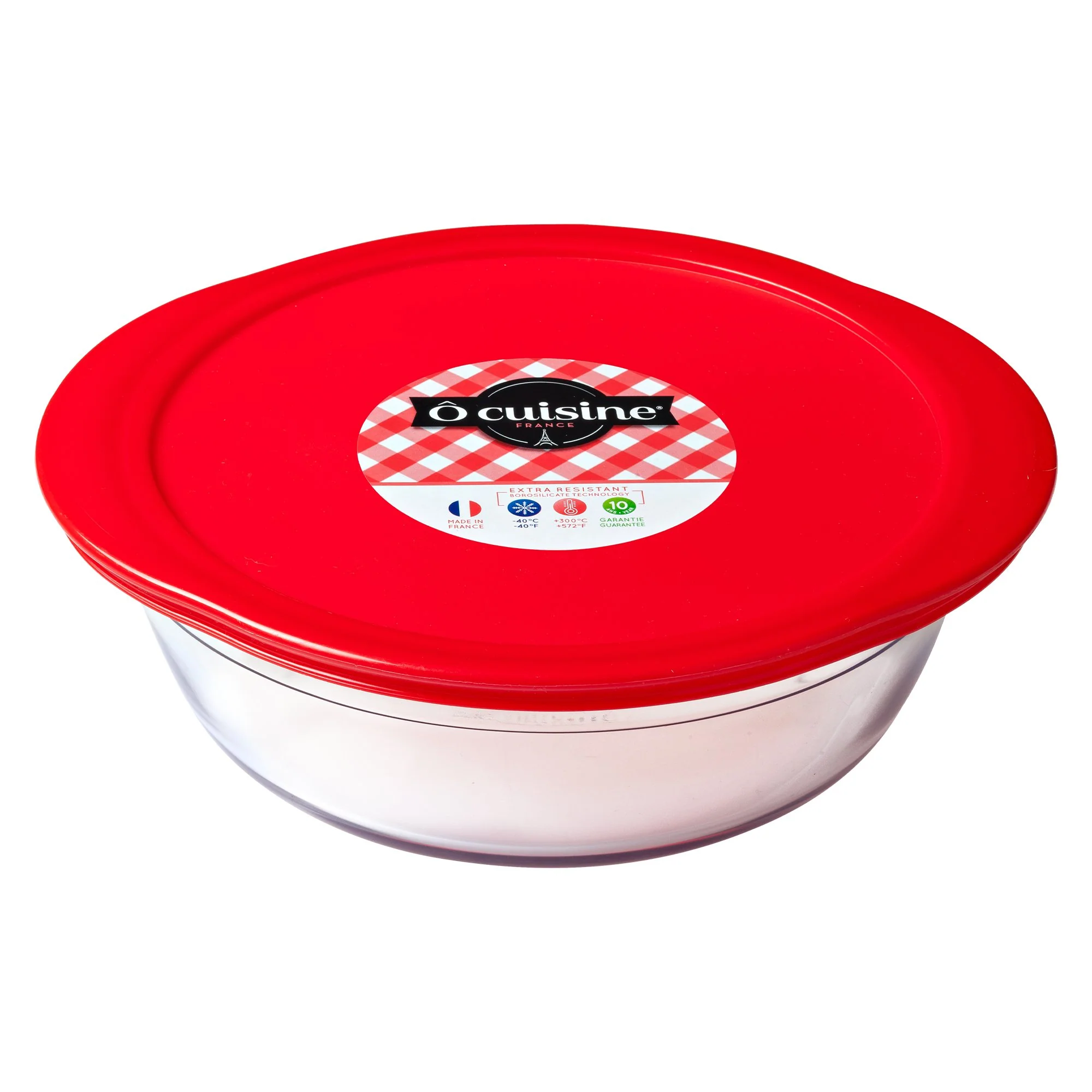Plat à four en verre rond + couvercle 1.10L
