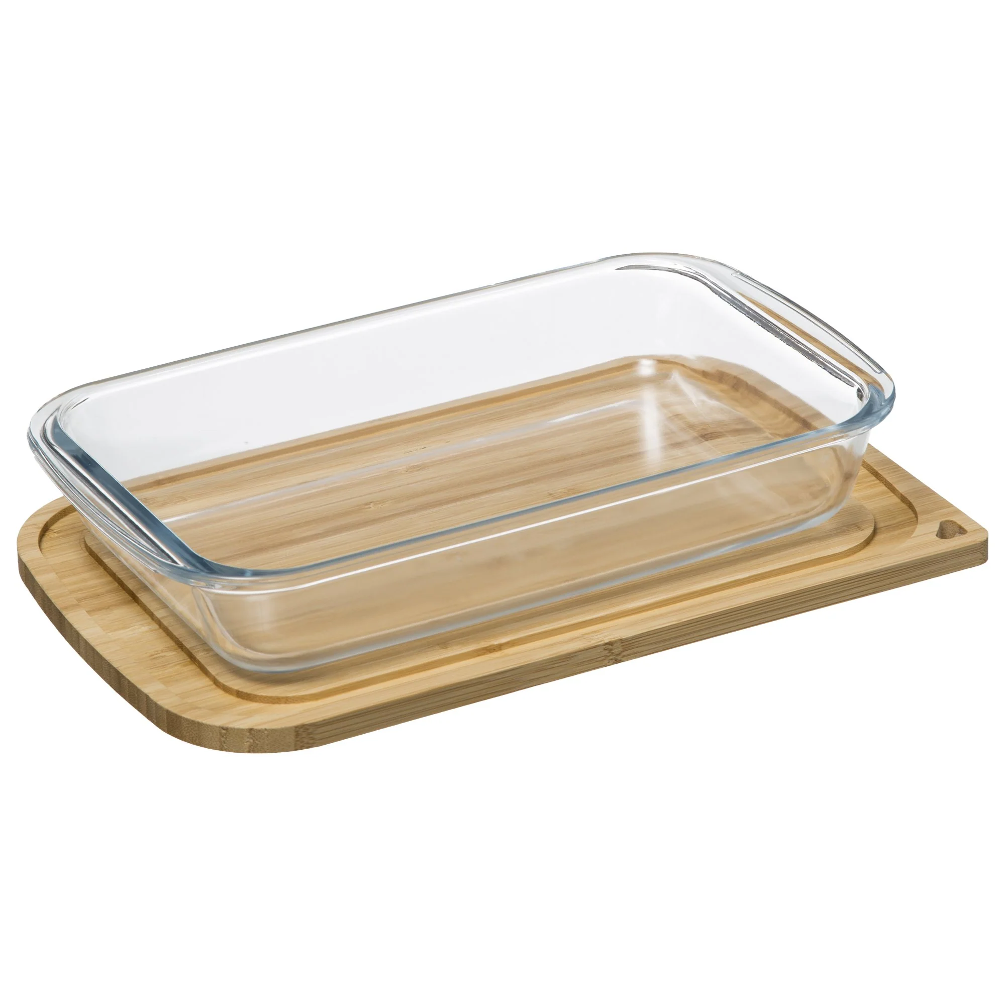 Plat rectangle en verre avec couvercle en bambou - Image 2