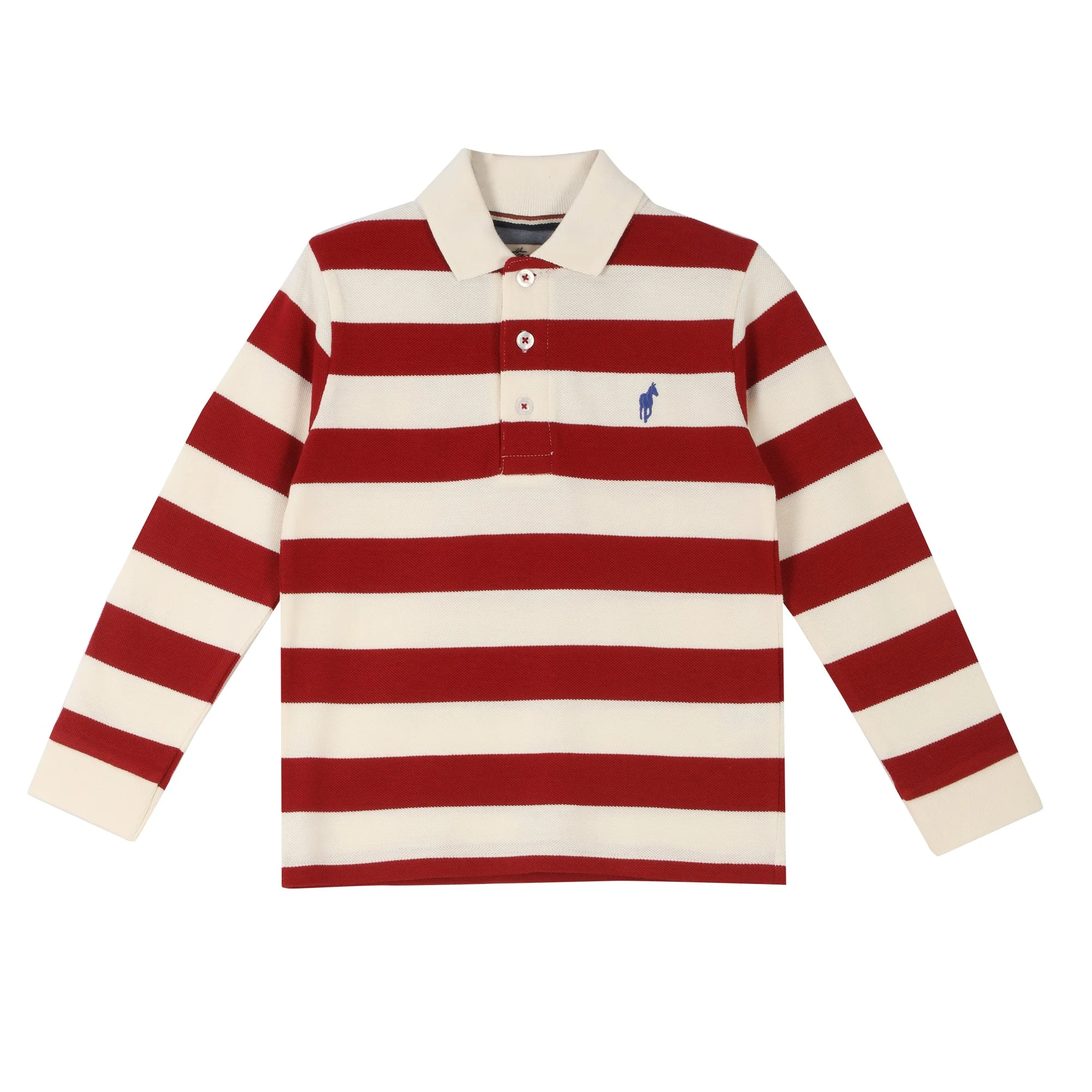 Polo manches longues à rayures 3/12 ans - Rouge