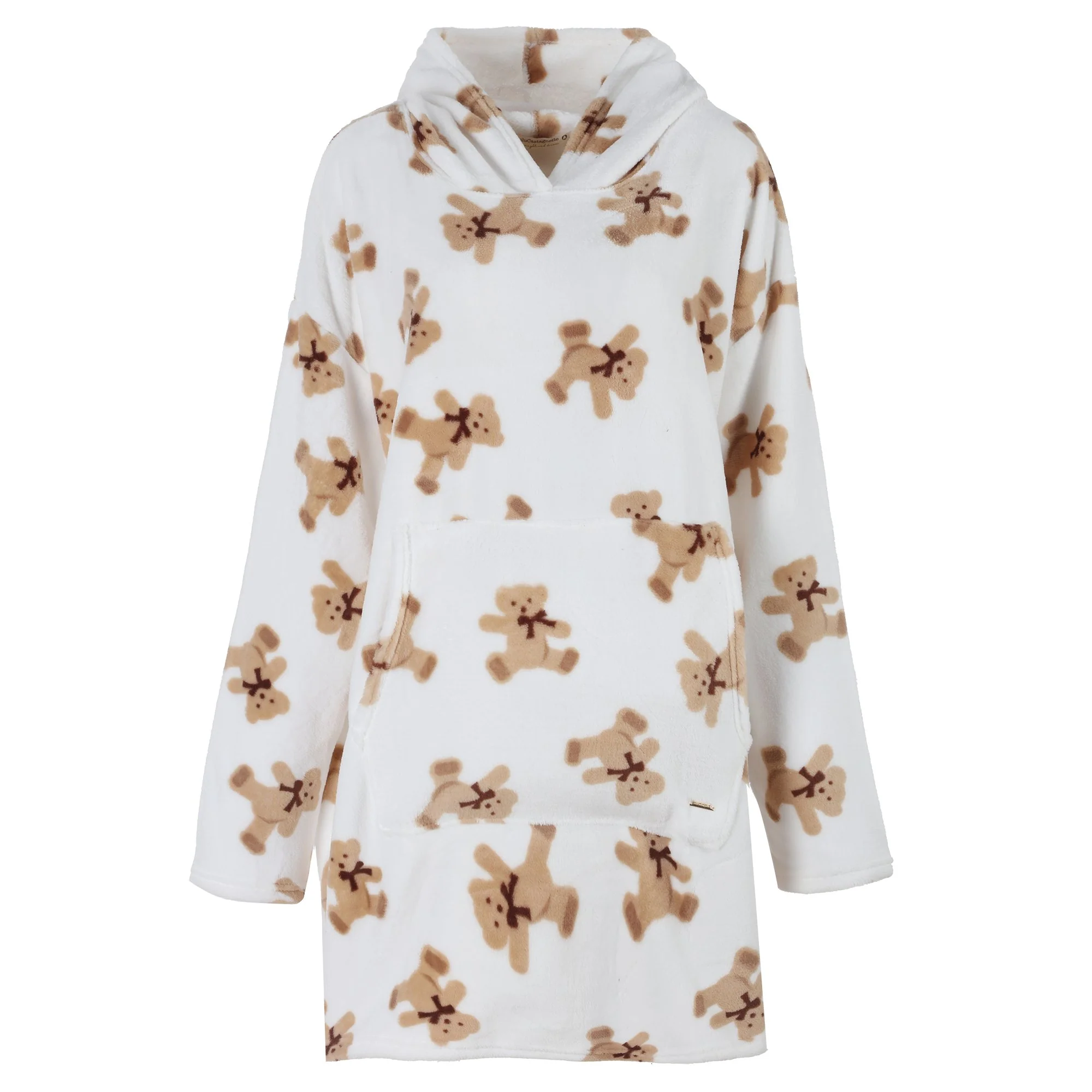 Poncho Ă capuche coral fleece - Beige
