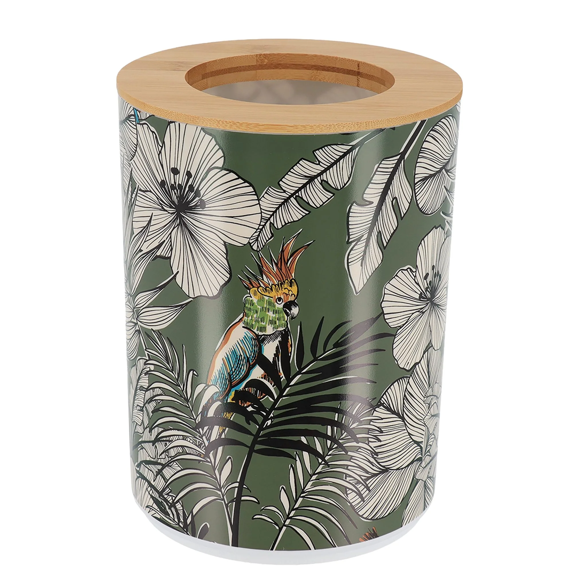 Poubelle imprimée avec couvercle bambou 5L jungle fever kaki