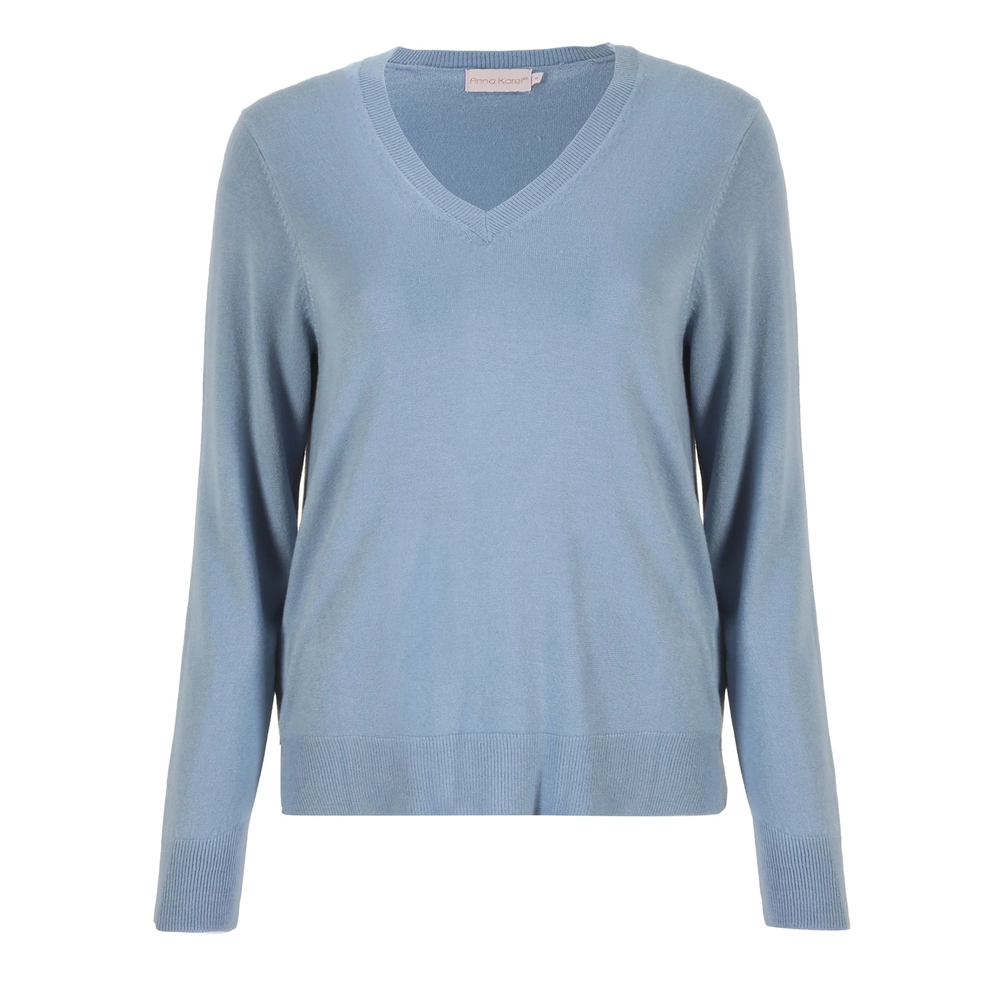 Pull col V touché cachemire - Bleu