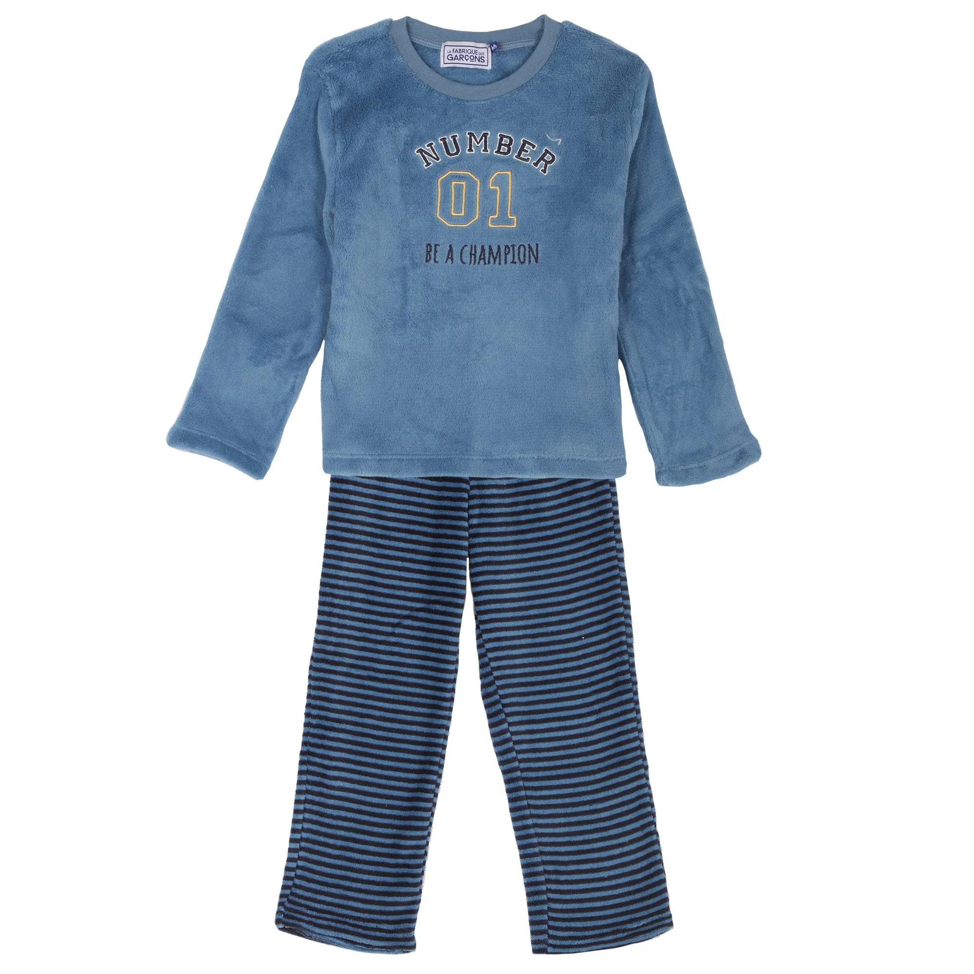 Pyjama coral fleece à rayures 3/12 ans - Bleu