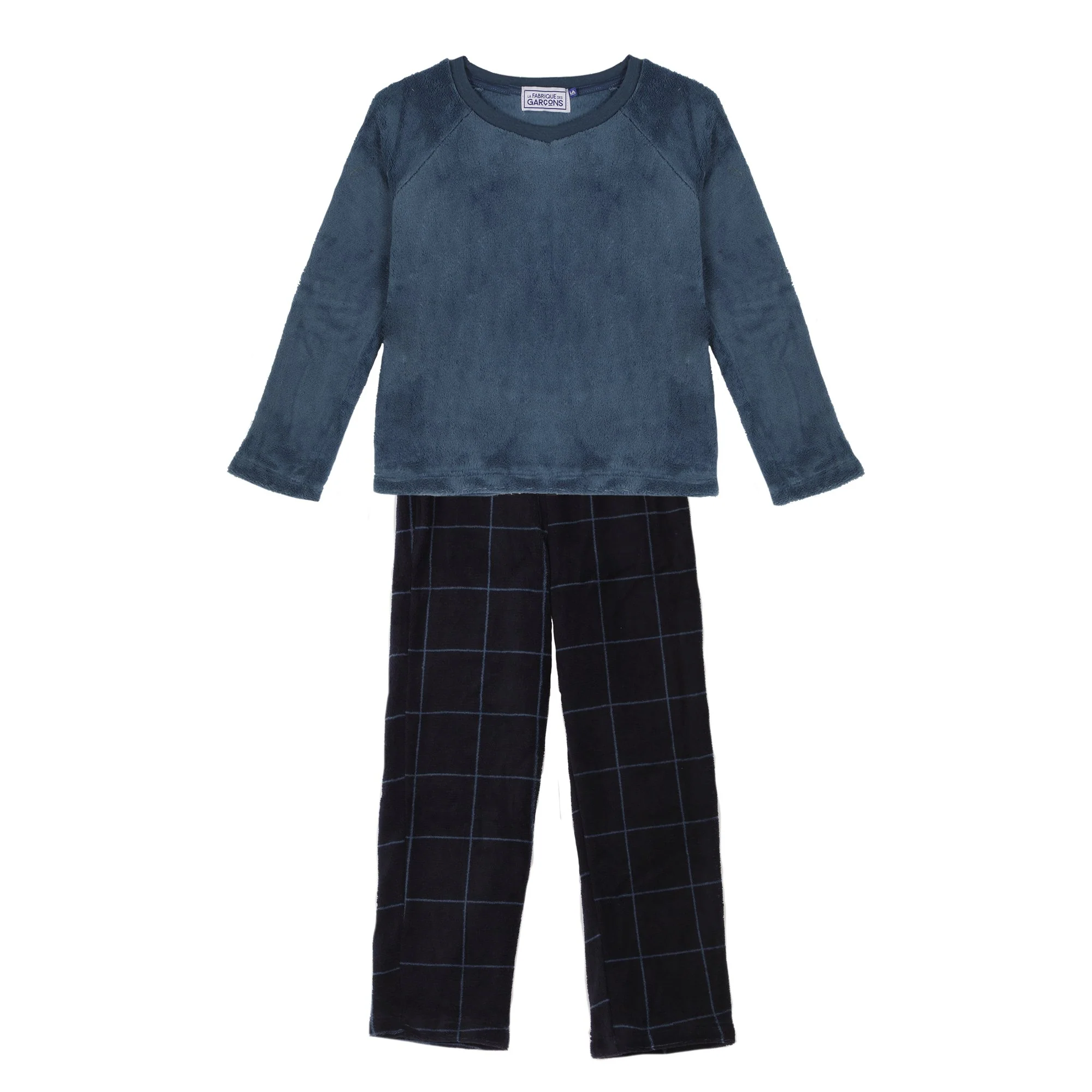 Pyjama coral fleece bas à carreaux 4/12 ans - Bleu
