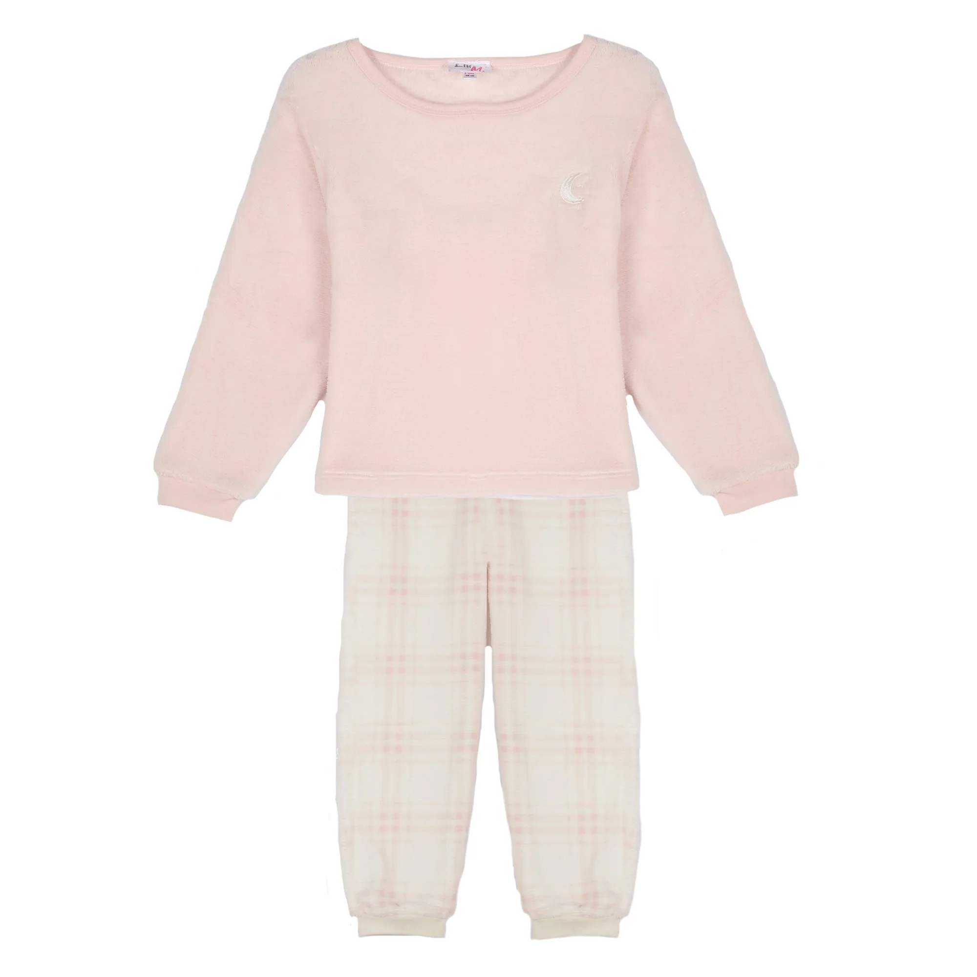 Pyjama coral fleece bas à carreaux 4/12 ans - Rose
