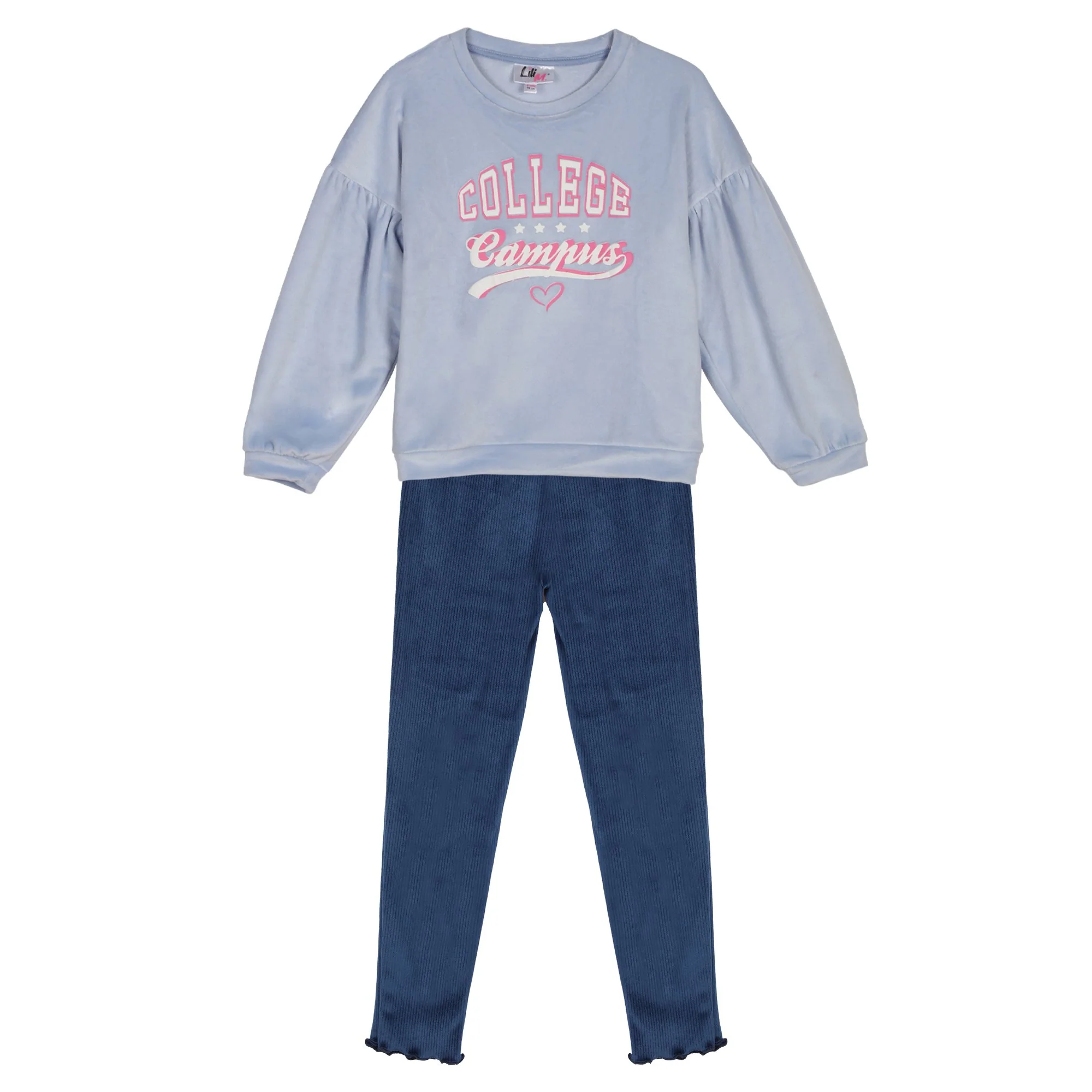 Pyjama en velours + haut sweat 3/14ans - Rose
