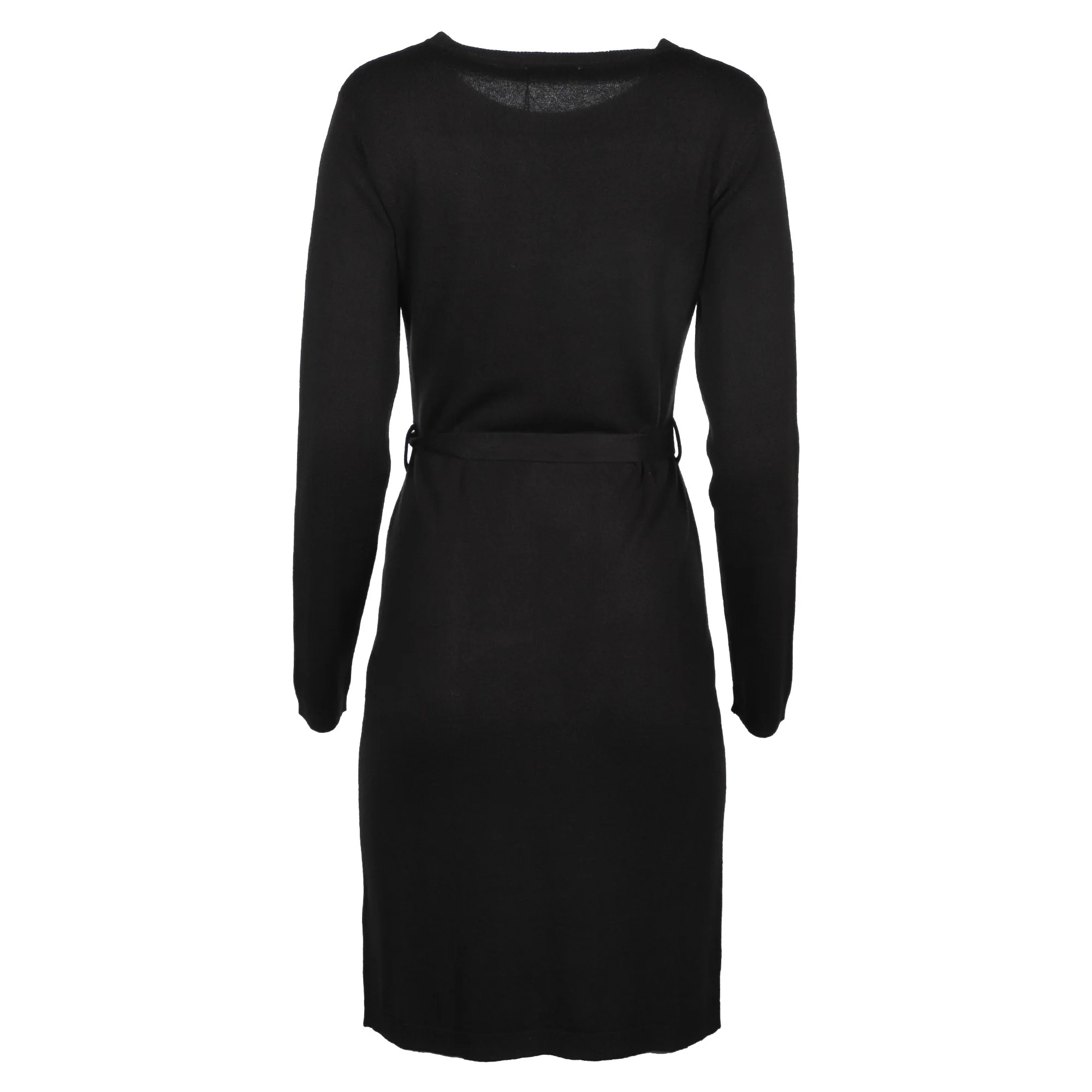 Robe ceinturée toucher cachemire  - Noir - Image 3