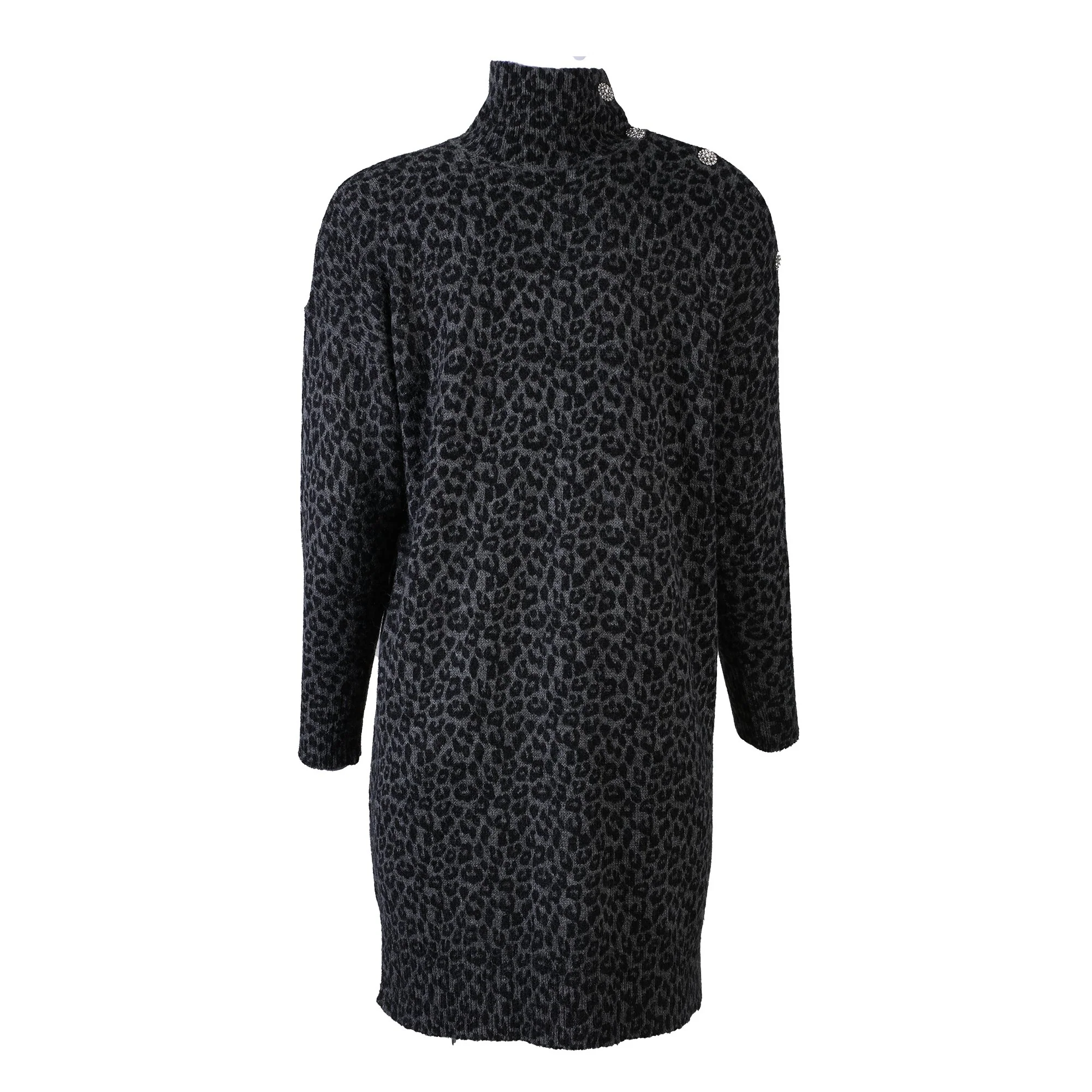 Robe en maille col montant à boutons - Gris