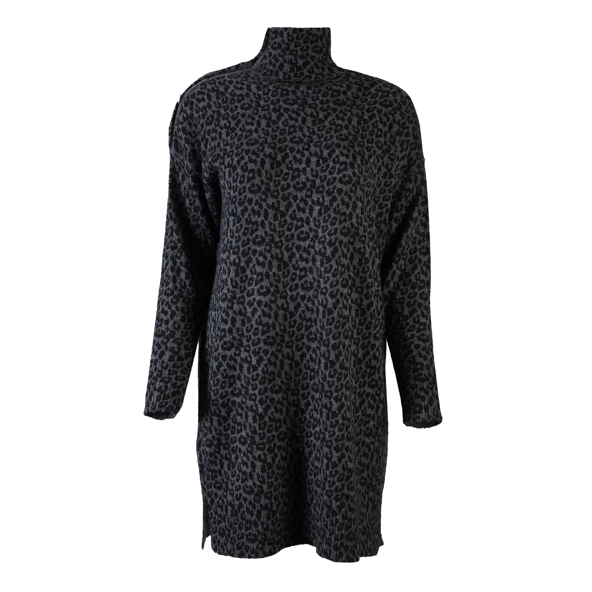 Robe en maille col montant à boutons - Gris - Image 2