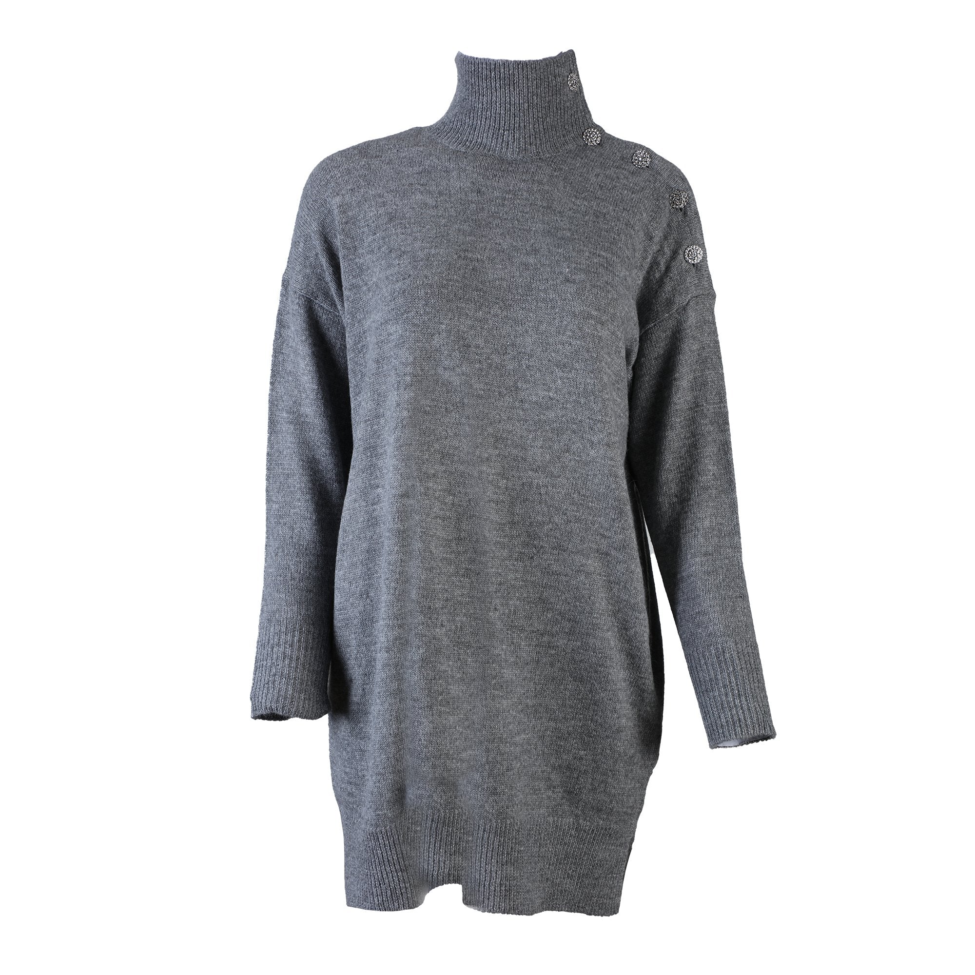 Robe en maille col montant à boutons - Gris - Image 3