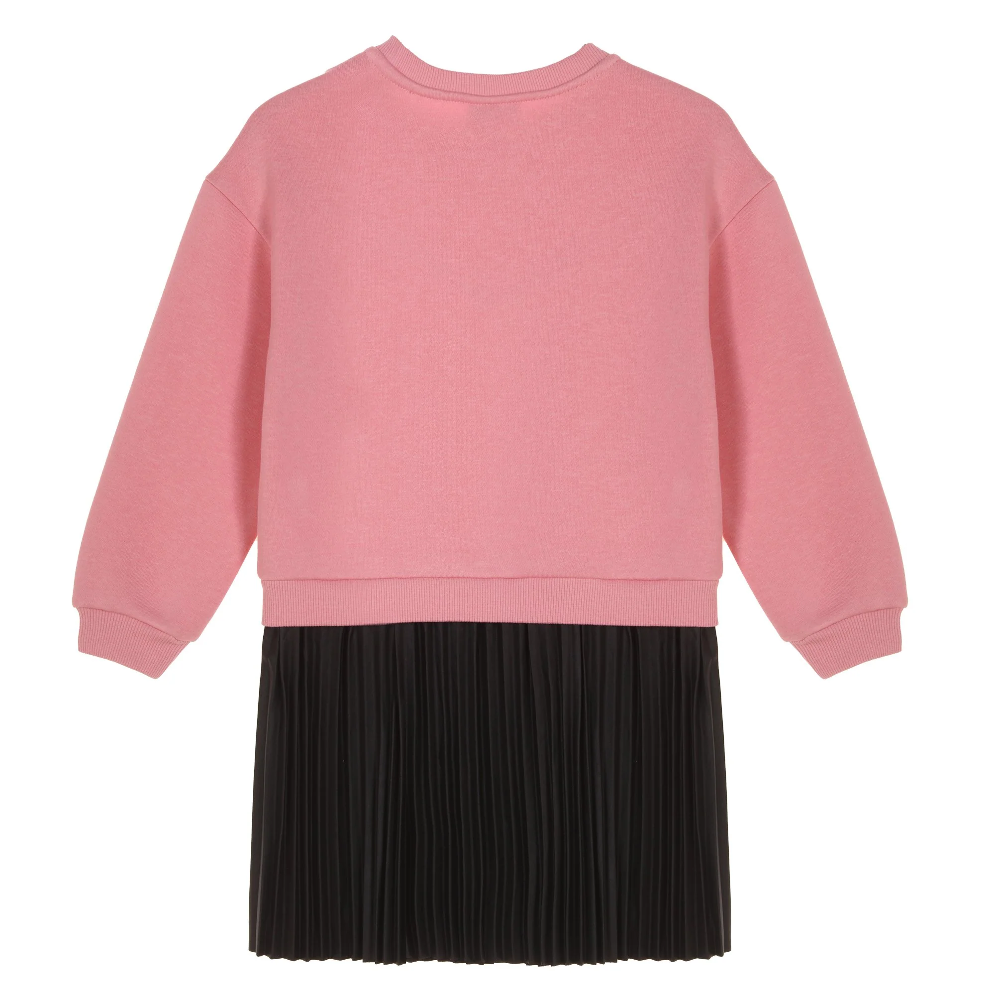 Robe sweat avec jupe plissée simili cuir 3/12 ans - Rose - Image 2