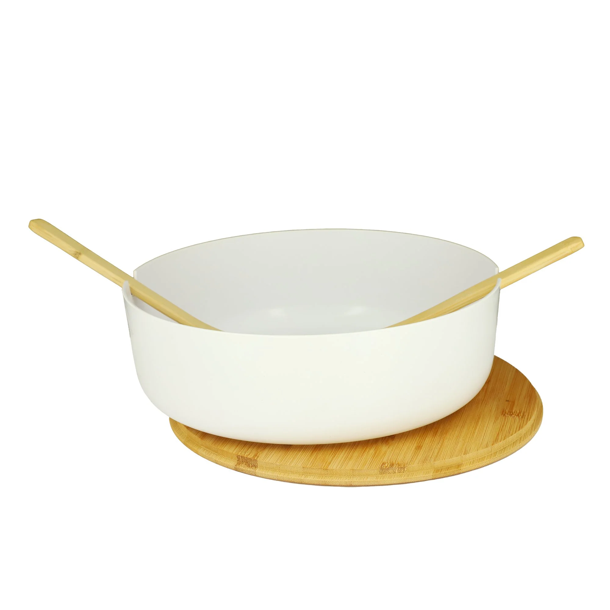 Saladier en bambou couvercle + couverts - Image 2