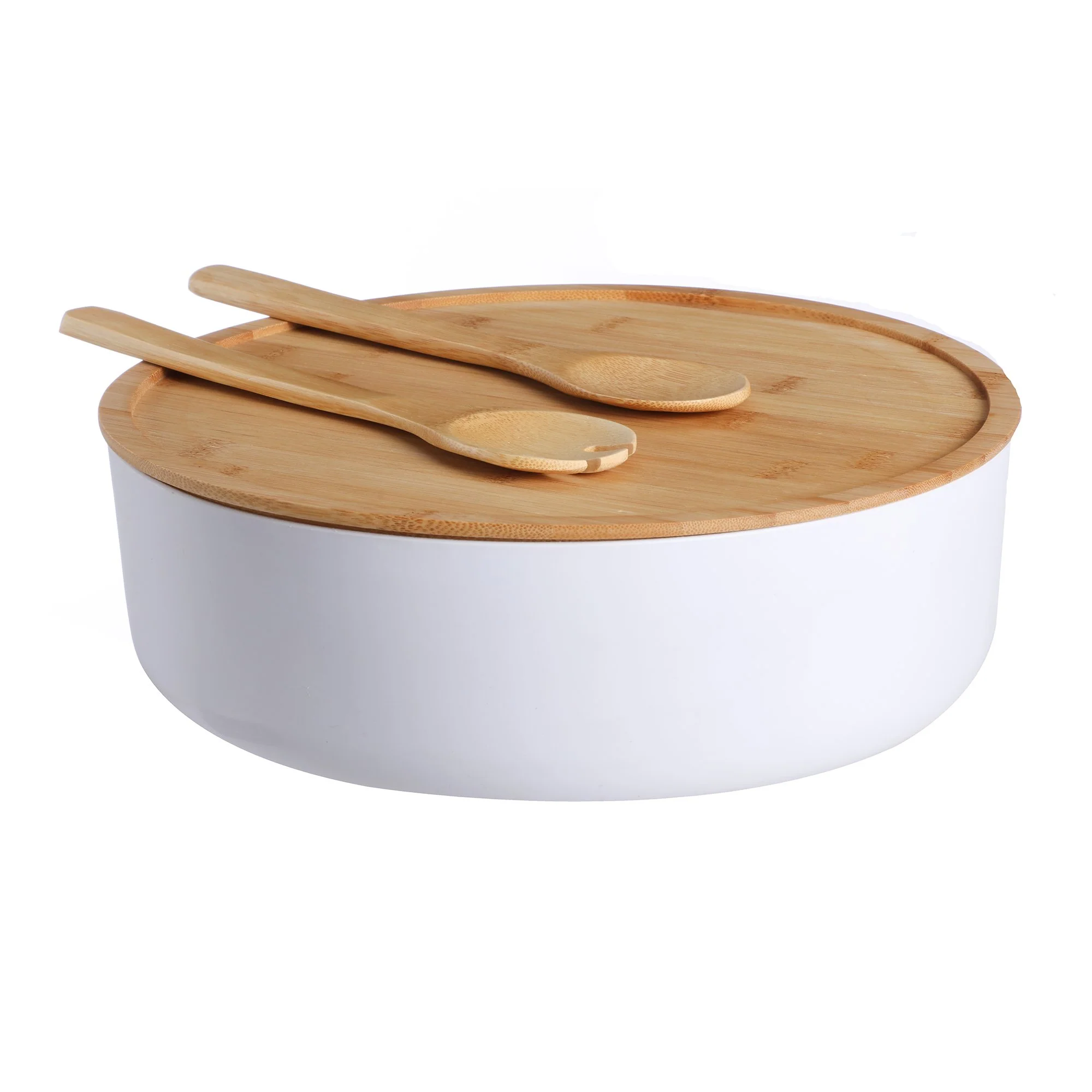 Saladier en bambou couvercle + couverts - Image 3