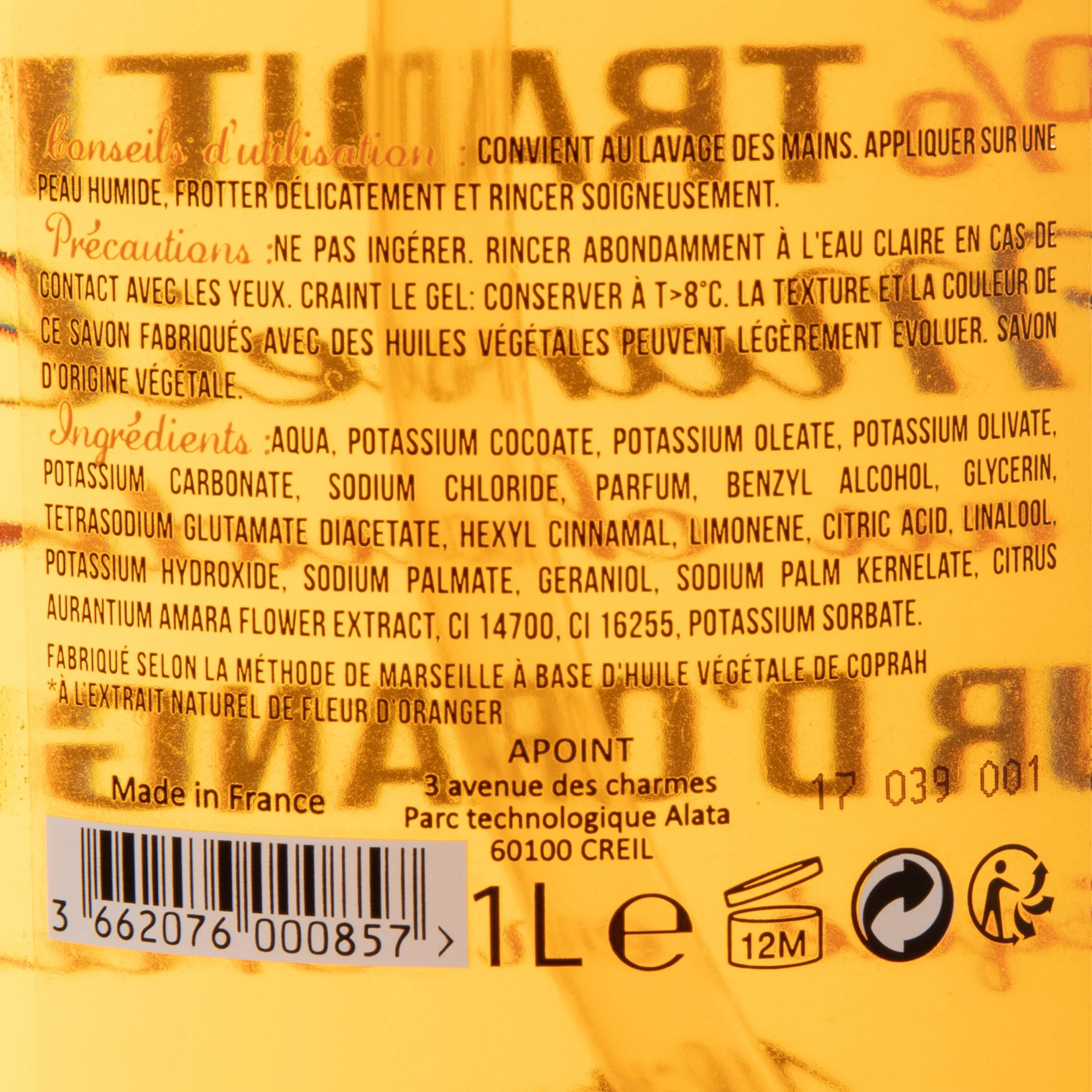 Savon liquide main fleur d'oranger 1L - Image 2