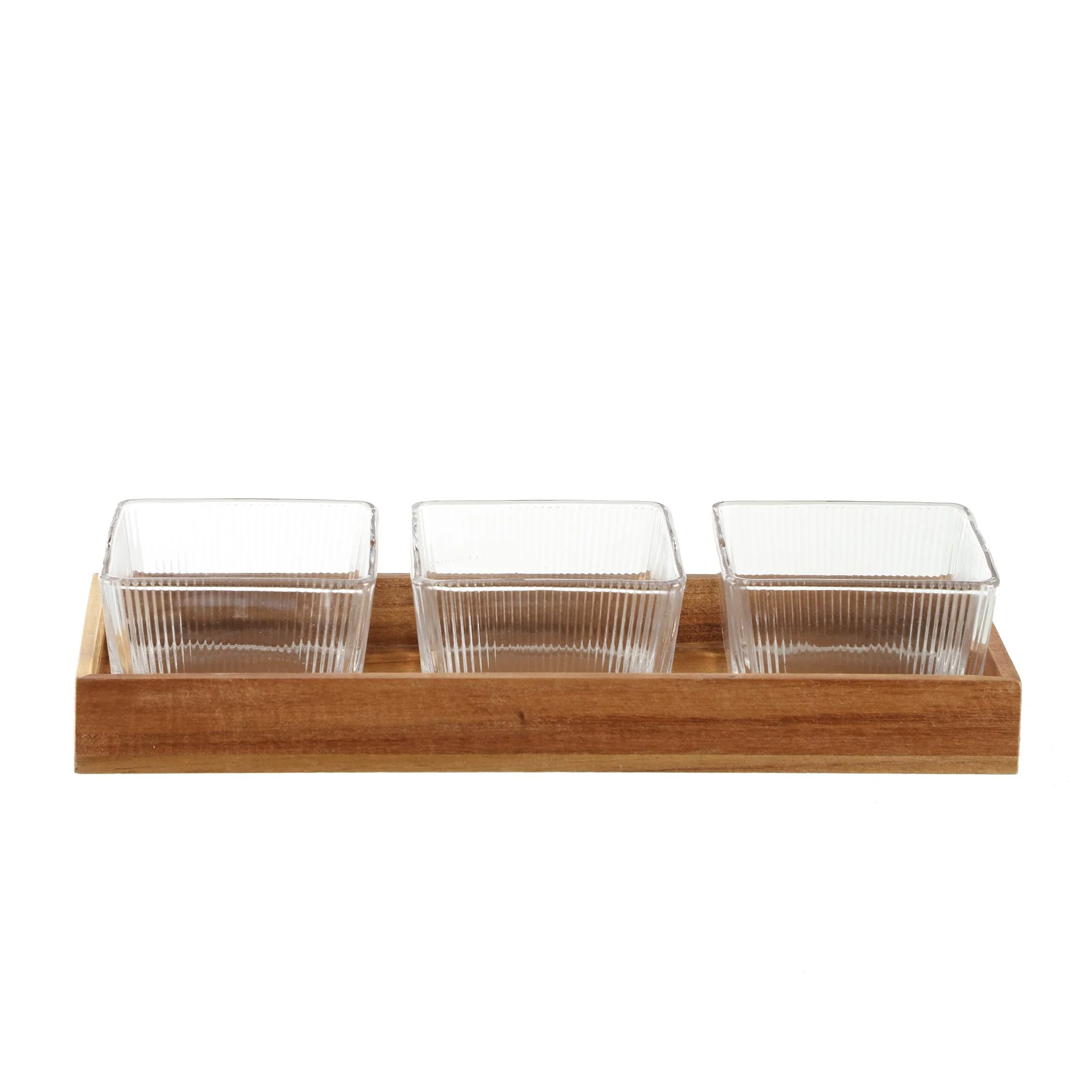 Set apéritif 3 coupelles striées avec plateau acacia - Image 2
