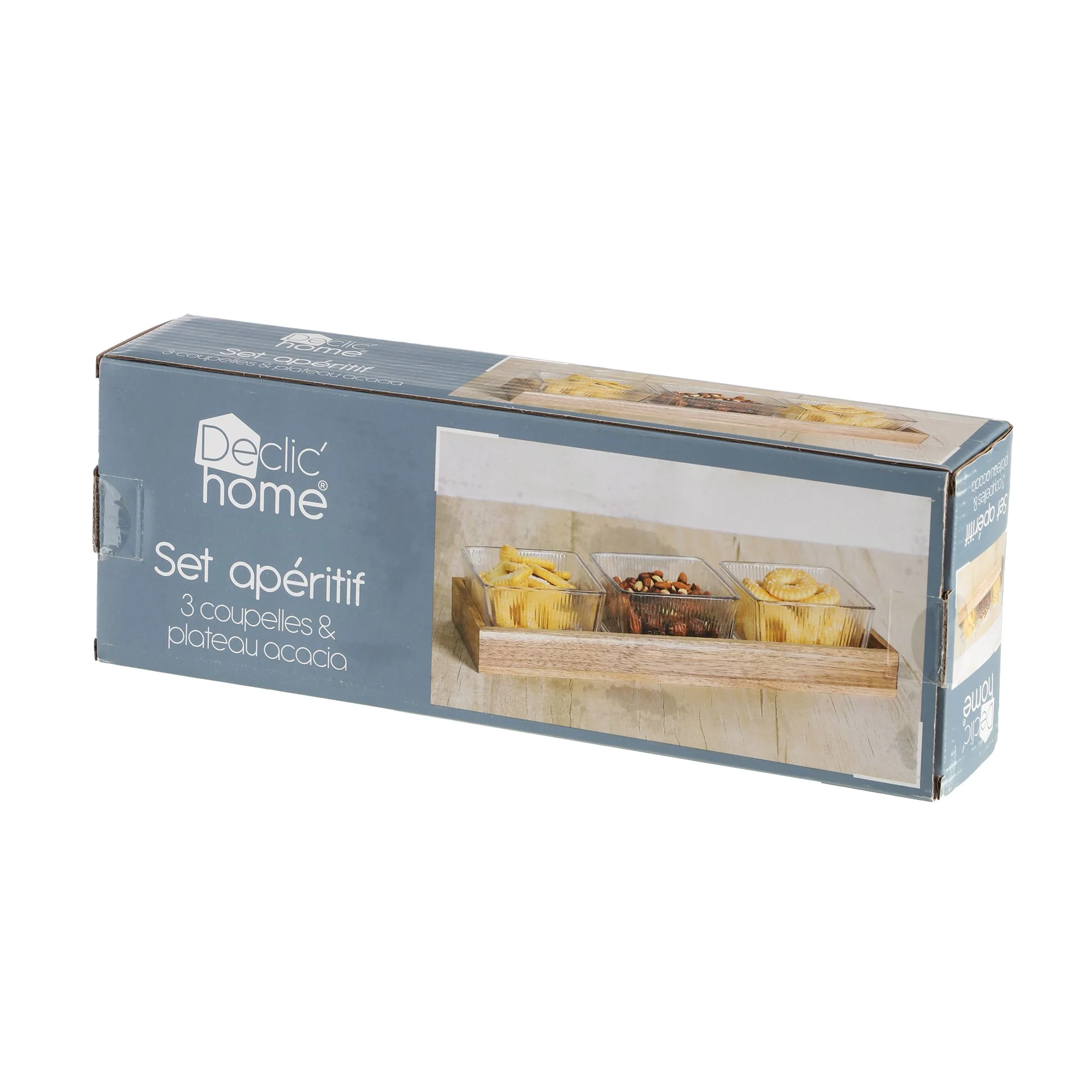 Set apéritif 3 coupelles striées avec plateau acacia - Image 3
