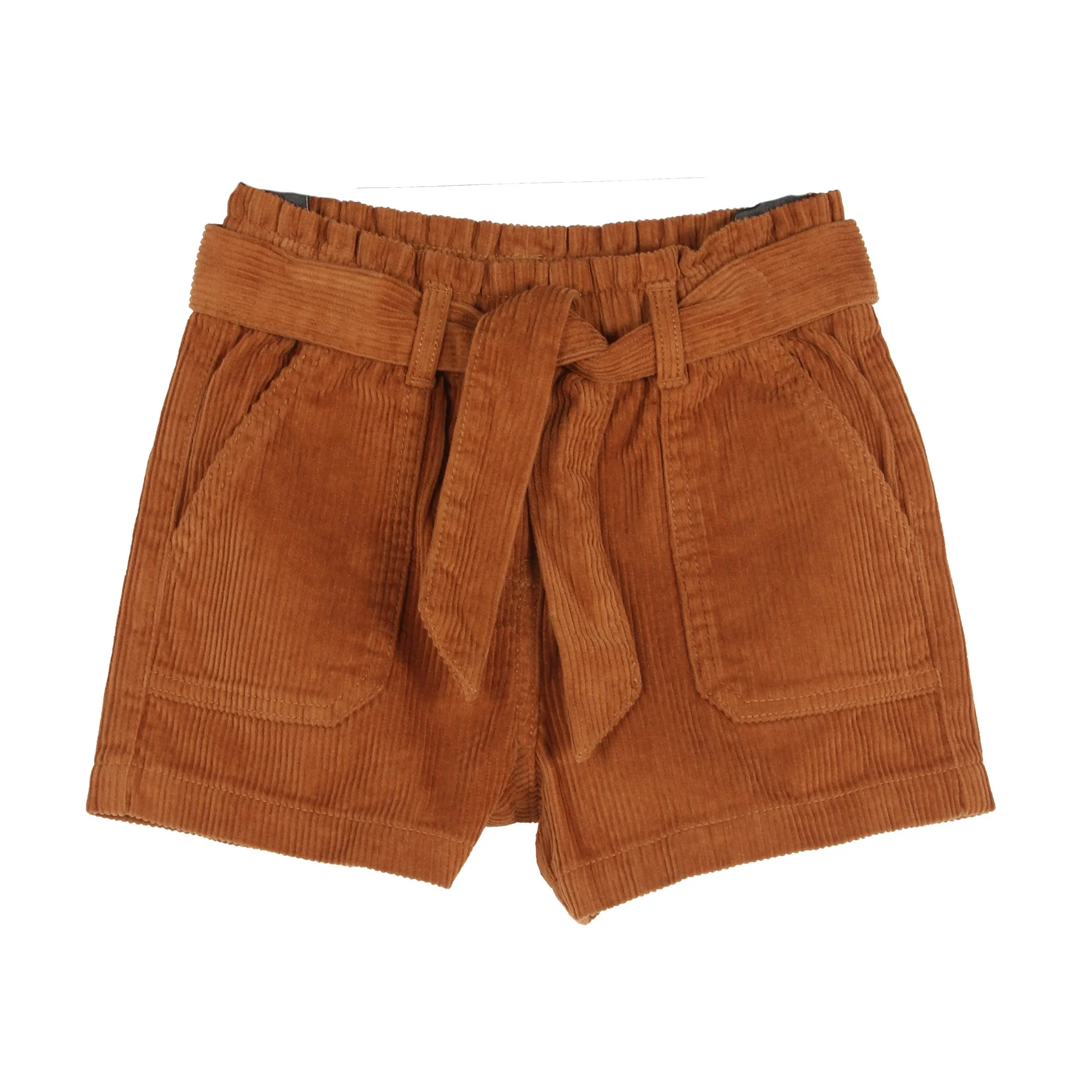 Short en velours avec ceinture 3/12 ans - Marron