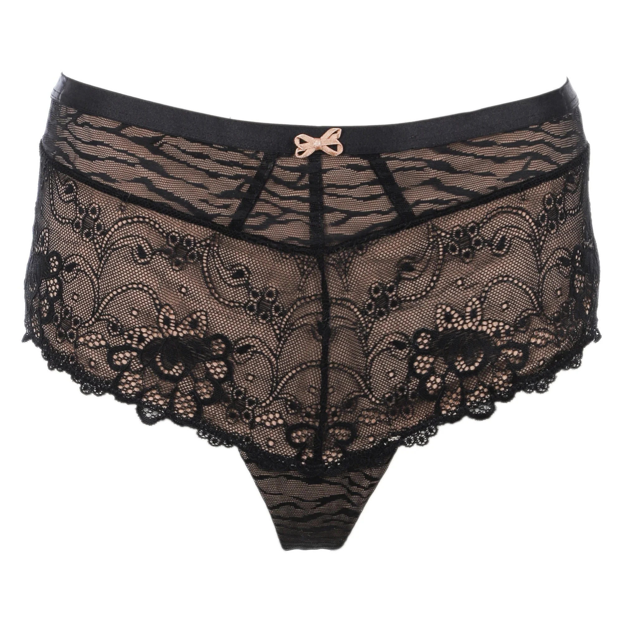 Shorty dentelle fine noir et nude