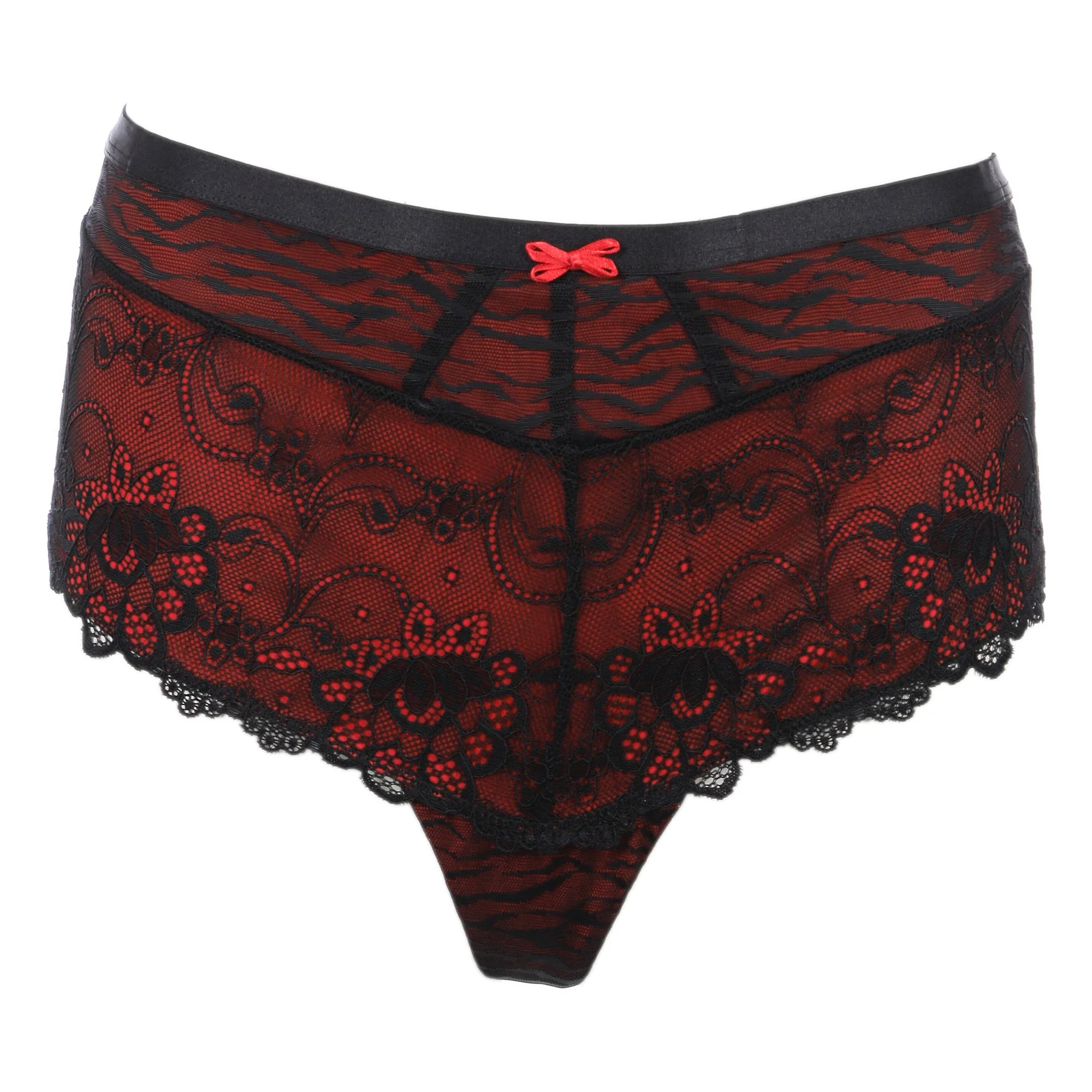 Shorty dentelle fine noir et rouge