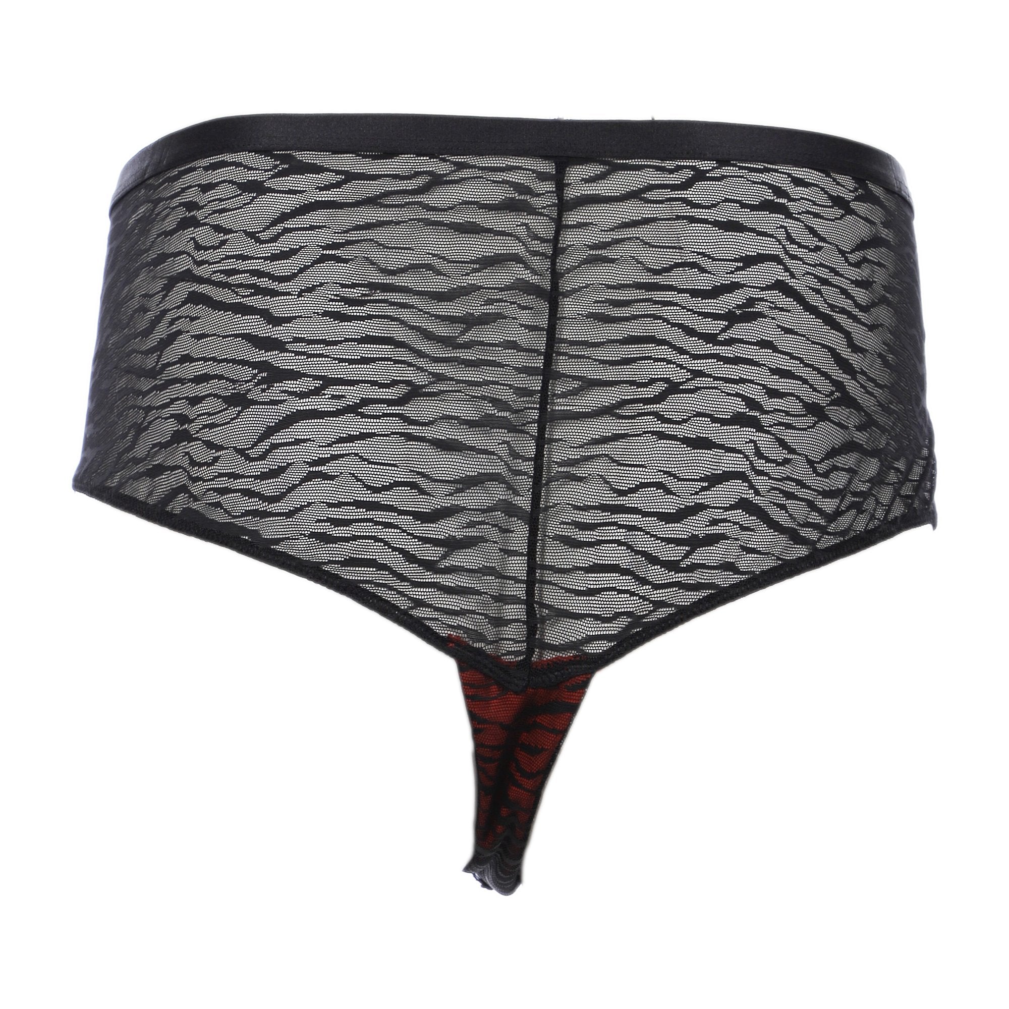 Shorty dentelle fine noir et rouge - Image 2