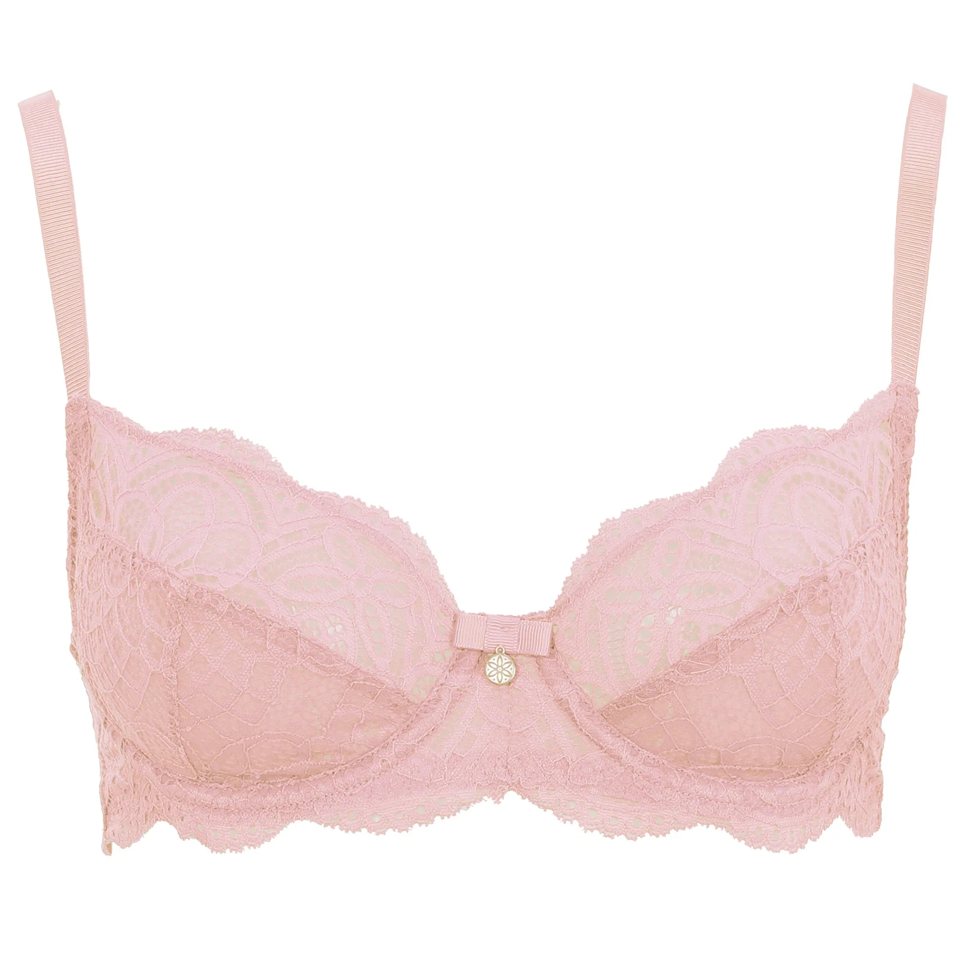 SOUTIEN-GORGE ARMATURE DENTELLE DOUBLURE CONTRASTEE ROSE CLAIR