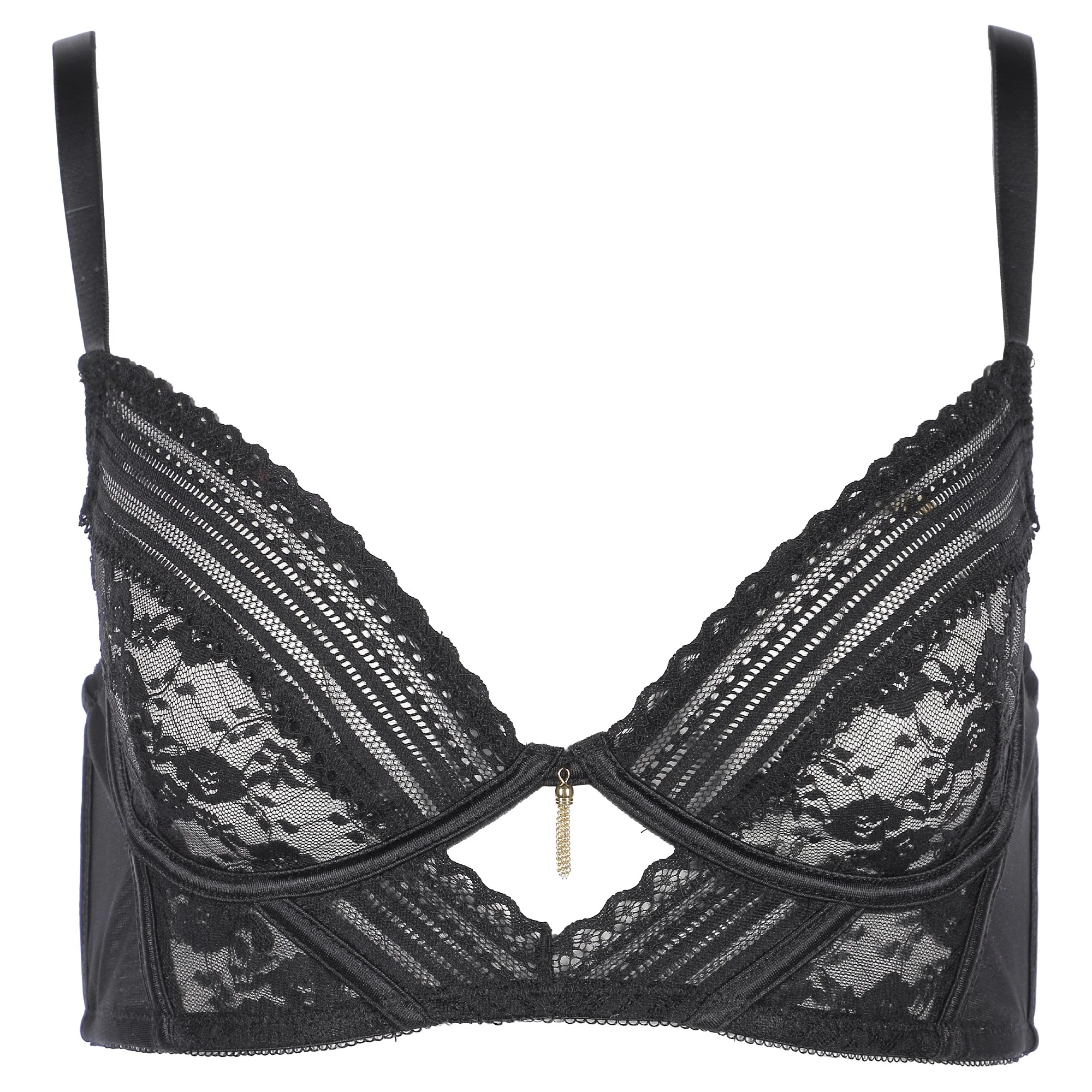 Soutien-gorge bustier dentelle et bijou noir - Noir