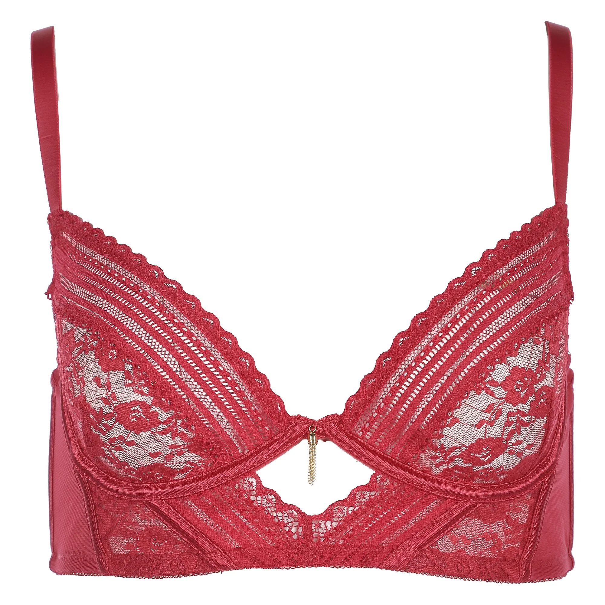Soutien-gorge bustier dentelle et bijou rouge - Rouge