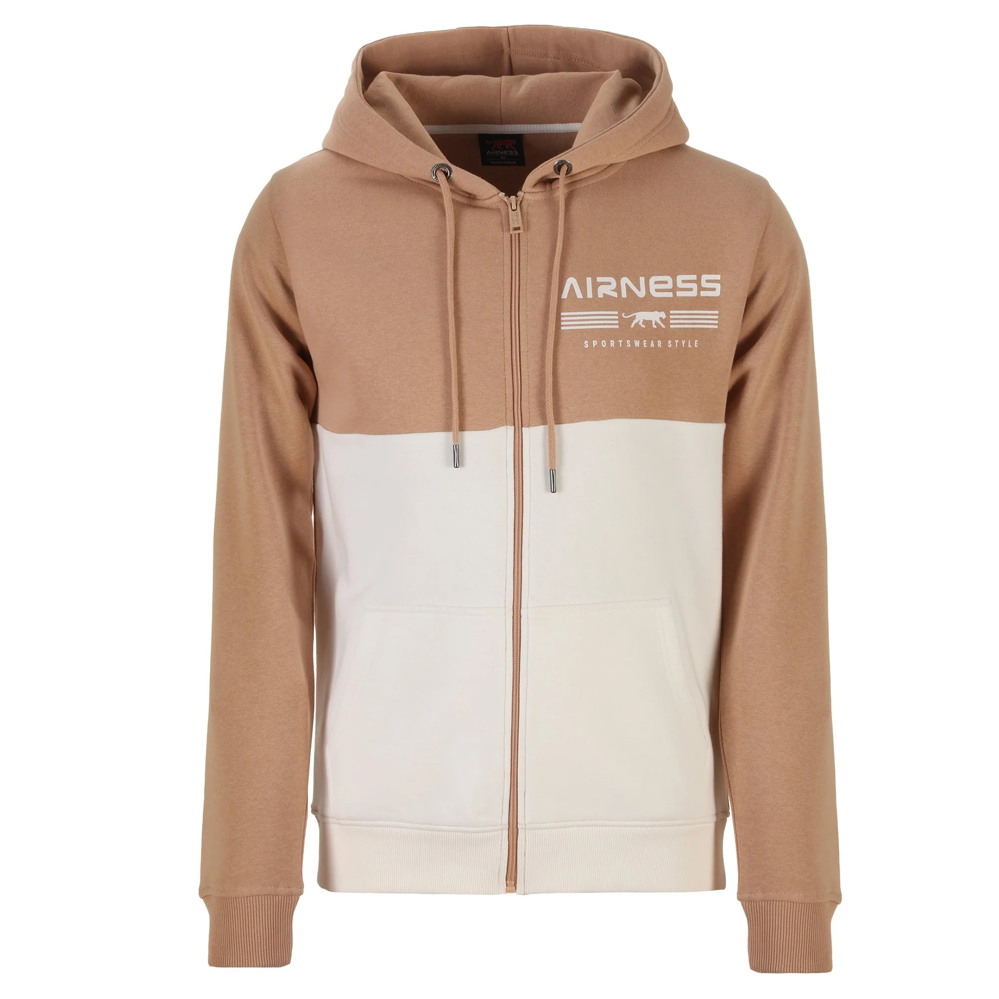 Sweat bicolore zippé à capuche - Beige