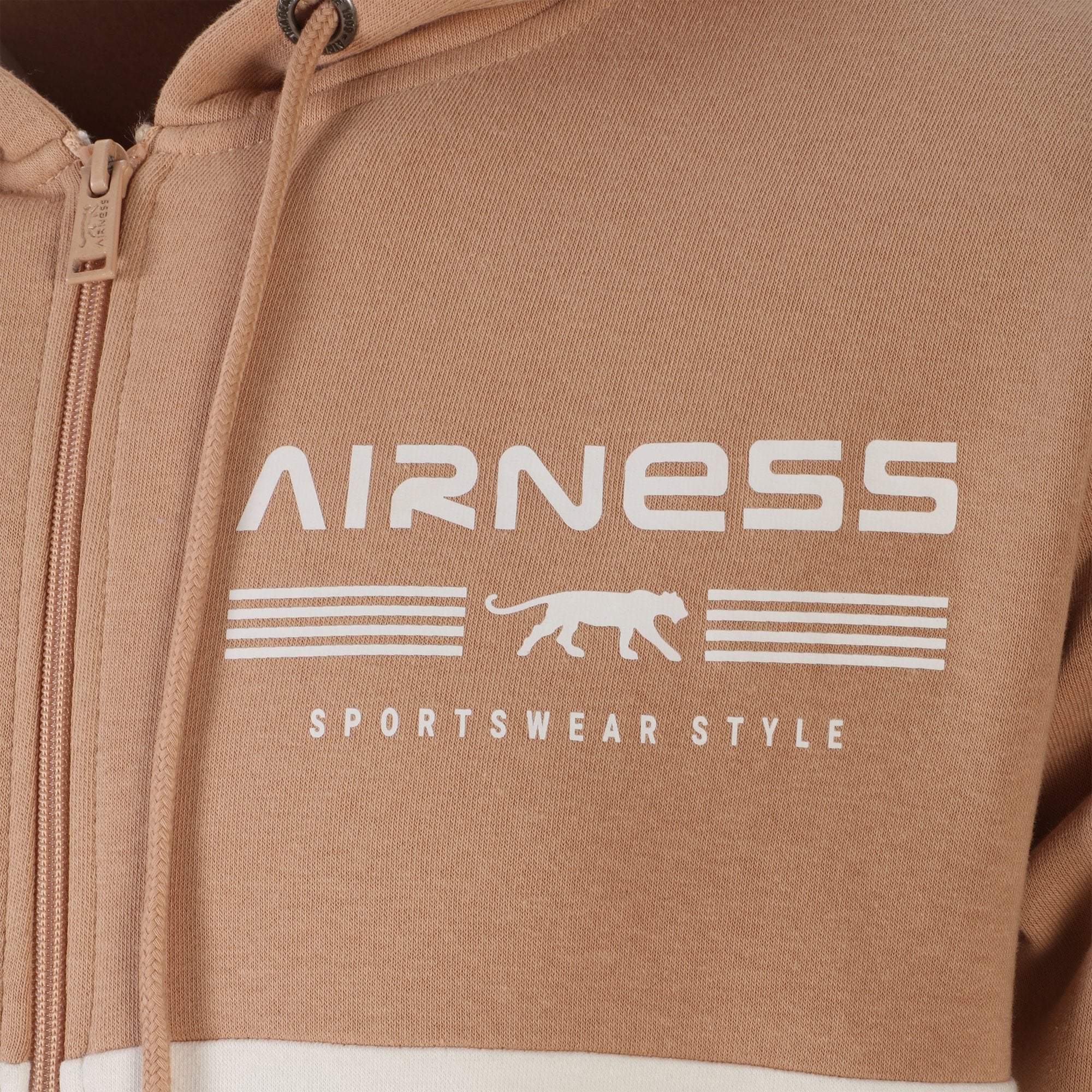 Sweat bicolore zippé à capuche - Beige - Image 3
